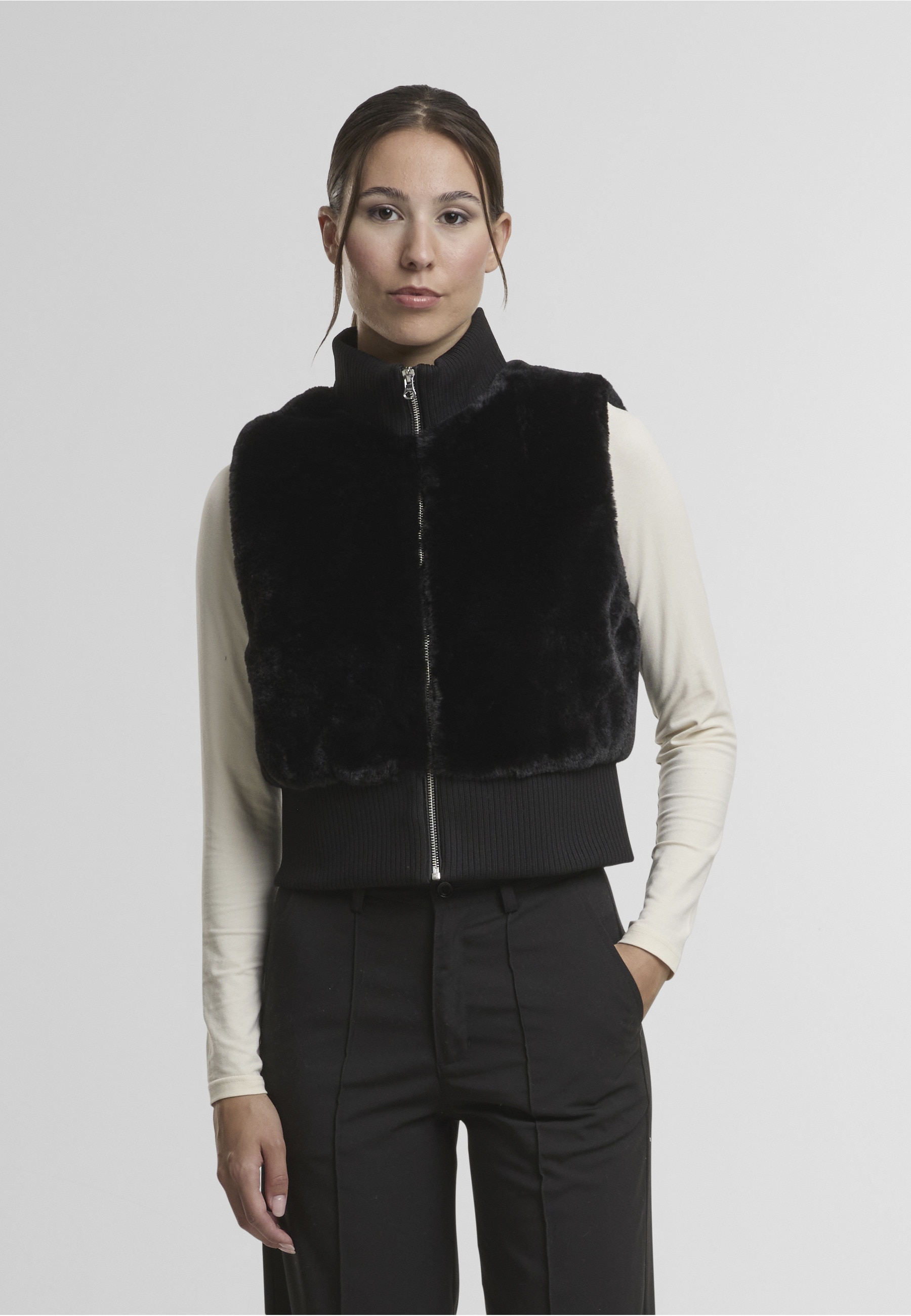 URBAN CLASSICS Steppweste »Urban Classics Ladies Cropped Faux Fur Vest«