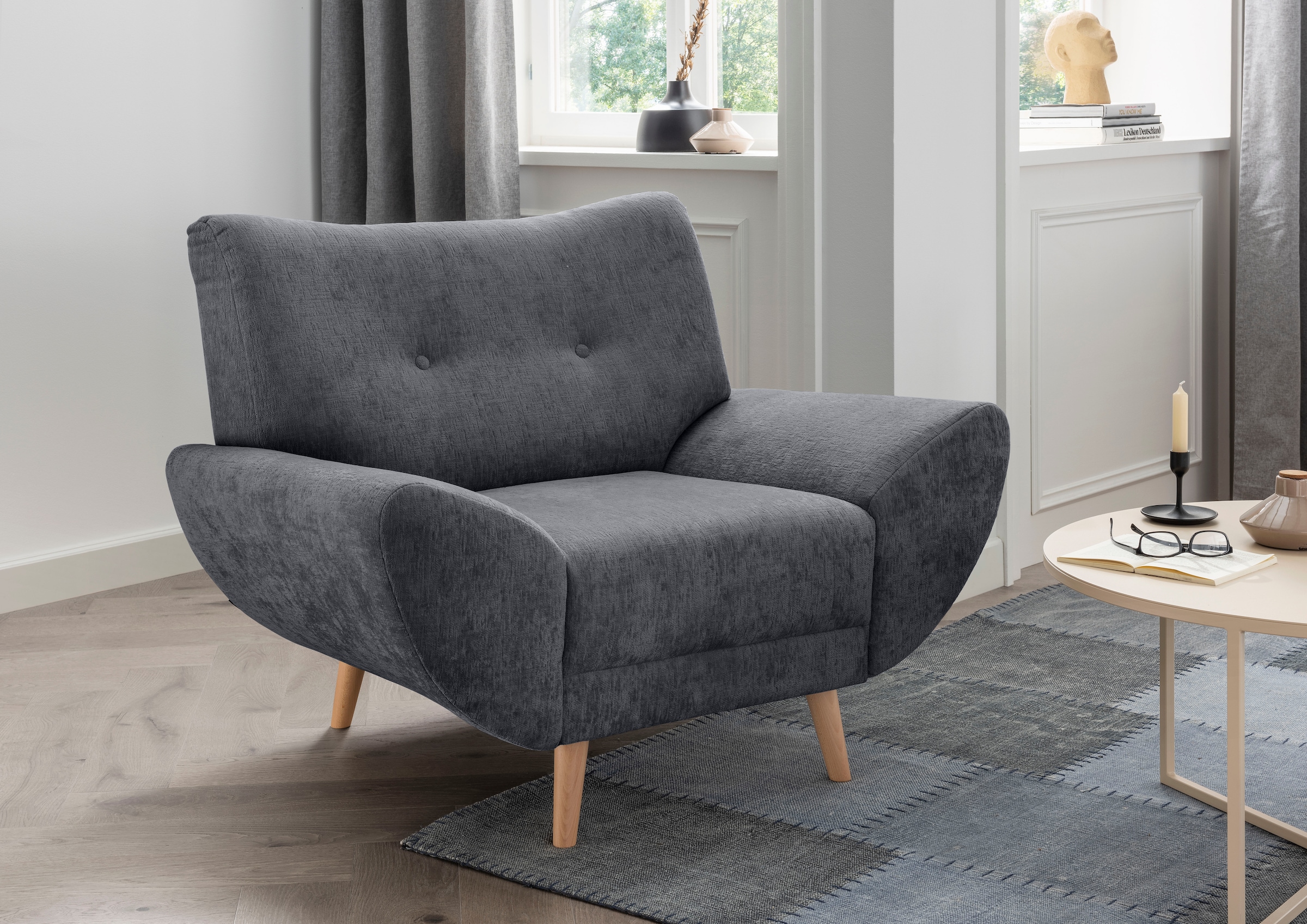 Sessel HOME AFFAIRE, B:111cm H:82cm T:87cm, grau, 100% Polyester, Wohnzimmer, Sessel, "Basta komfortable Wellenunterfederung, Breite 111cm"