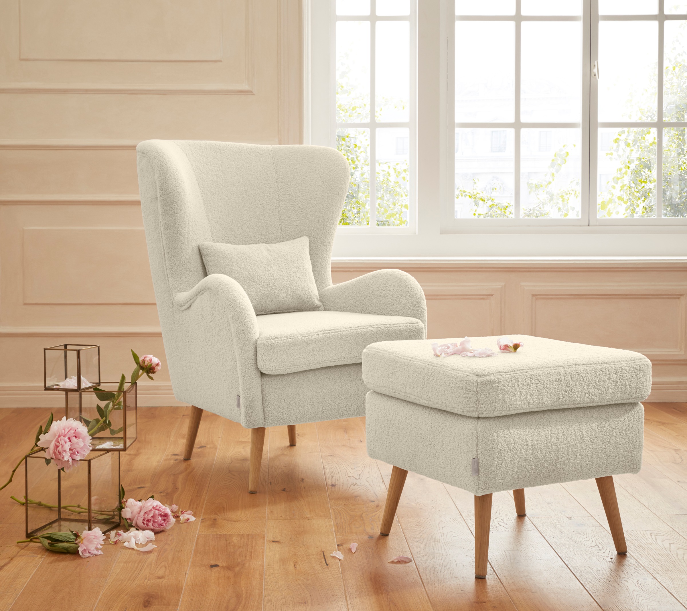 Guido Maria Kretschmer Home&Living Hocker »Salla«, Bezug auch in Luxus-Microfaser in Teddyfelloptik