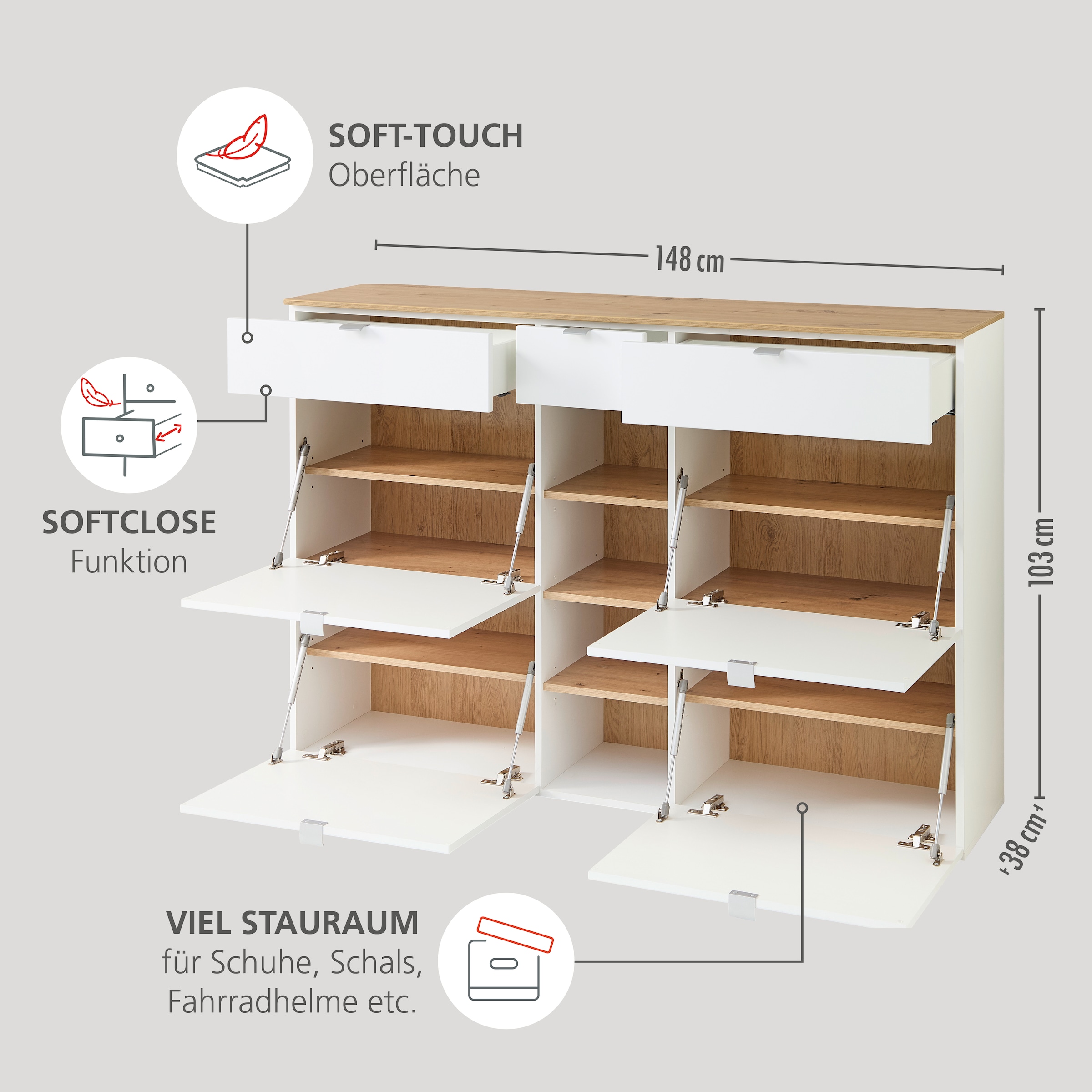 Innostyle Garderoben-Set »Bari Garderobenprogarmm, BxHxT 208x202x38 cm«, (Set, 3 St.), Besteht aus 3 Typen