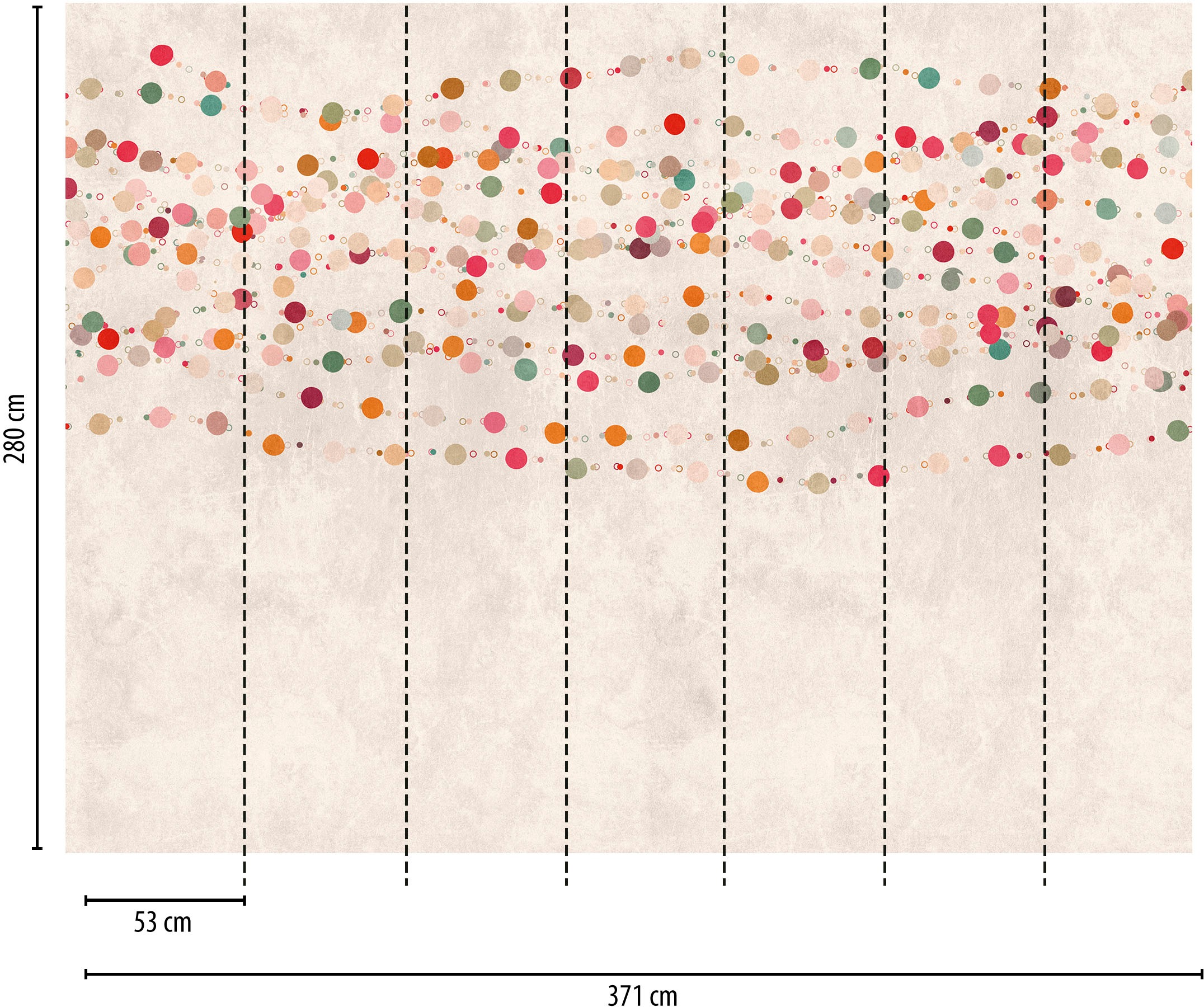 living walls Kindertapete »The Wall«, gepunktet-mehrfarbig-matt, Fototapete Punkte Tapete Kreise Beige Orange Rot