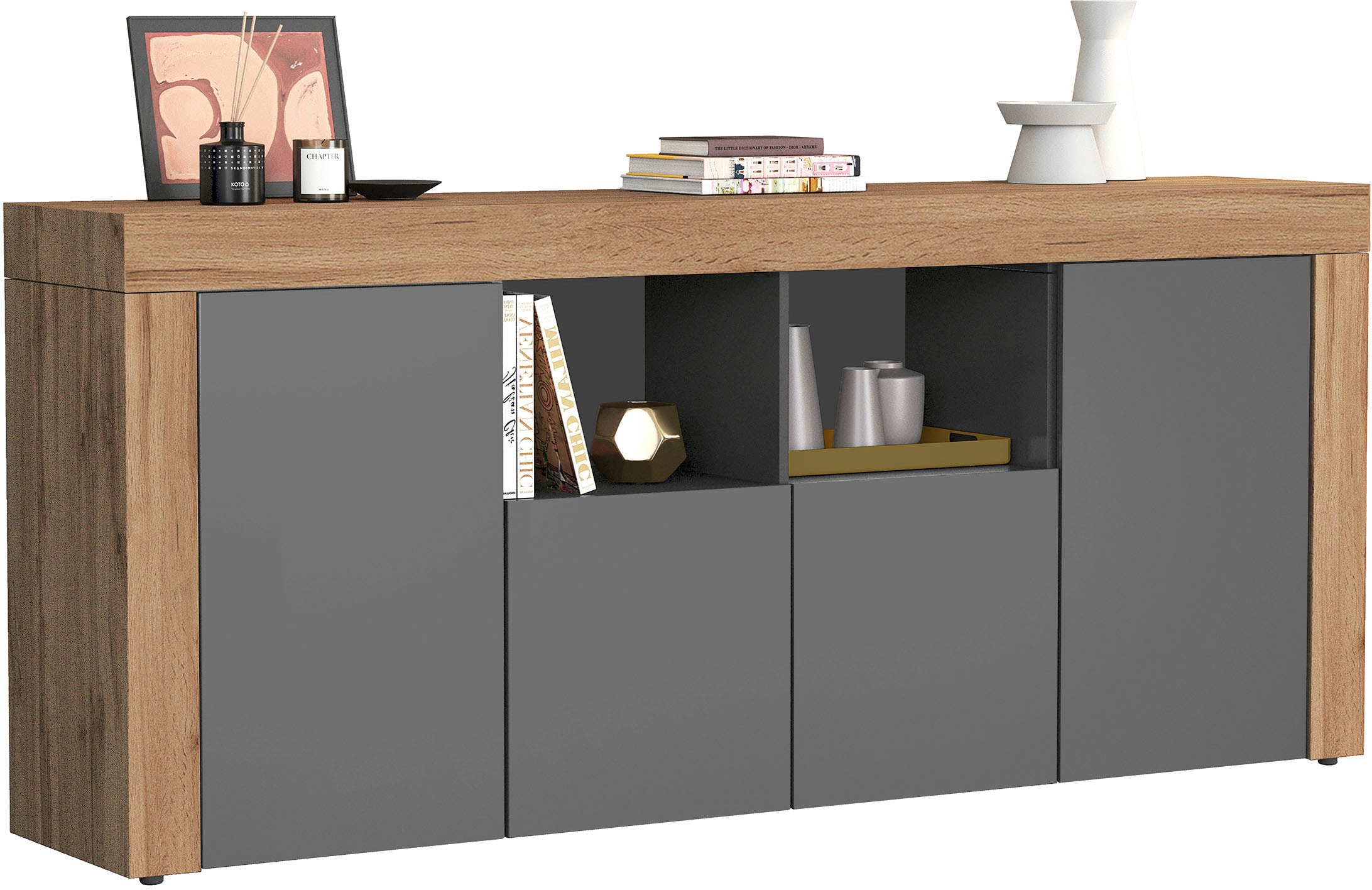 INOSIGN Sideboard »CHRONOS Breite 200 cm mit 4 Türen, 2 offene und 8 geschlossene Fächer«, (1 St.), Sideboard,Kommode, Schrank, Grifflos mit Push to Open, Made in Italy