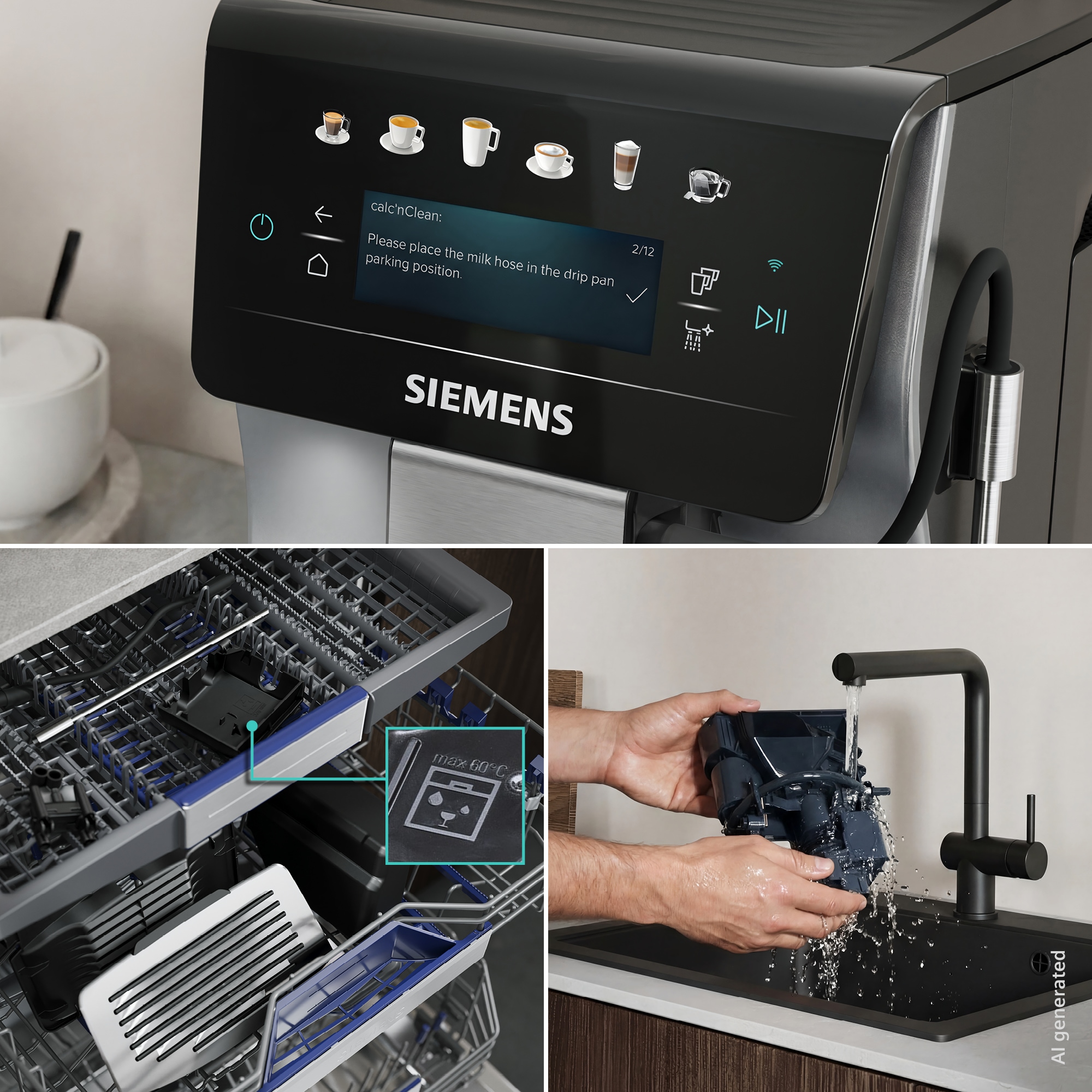 SIEMENS Kaffeevollautomat »EQ600 TP603E07, 6 Getränke, XL-Getränke, bis zu 480ml, Keramikmahlwerk« Doppeltassenfunktion, Kannenfunktion, entnehmbare Brüheinheit, Silber
