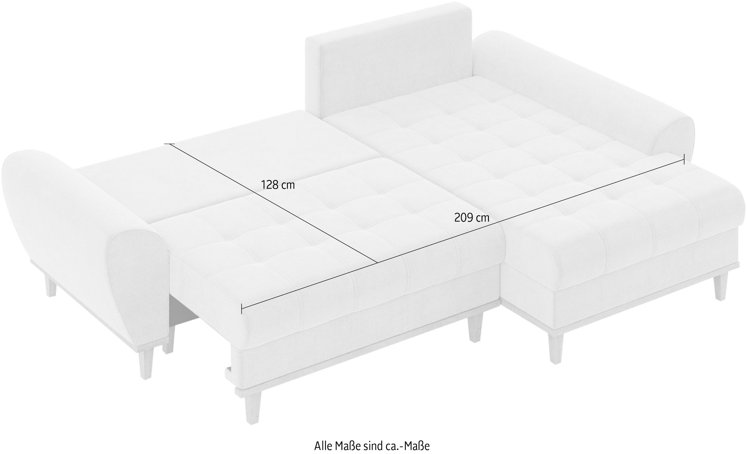 Home affaire Ecksofa »Ahrdorf mit Bettfunktion und Bettkasten, Maße: B/H/T 268/86/175 cm«, L-Form mit 3 Rückenkissen und moderne gerundete Armlehnen