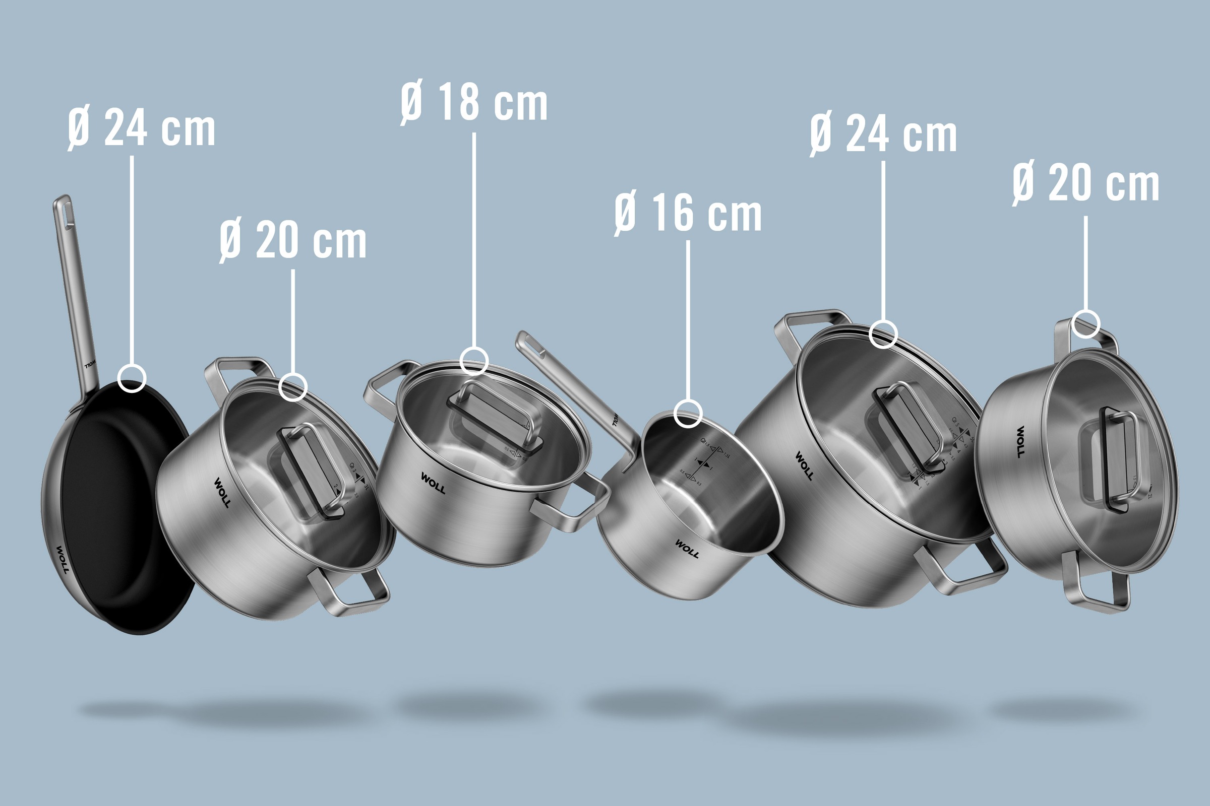 WOLL Topf-Set »Steel«, Edelstahl, (Set, 10 tlg.), hochwertiger, korrosionsbeständiger Edelstahl