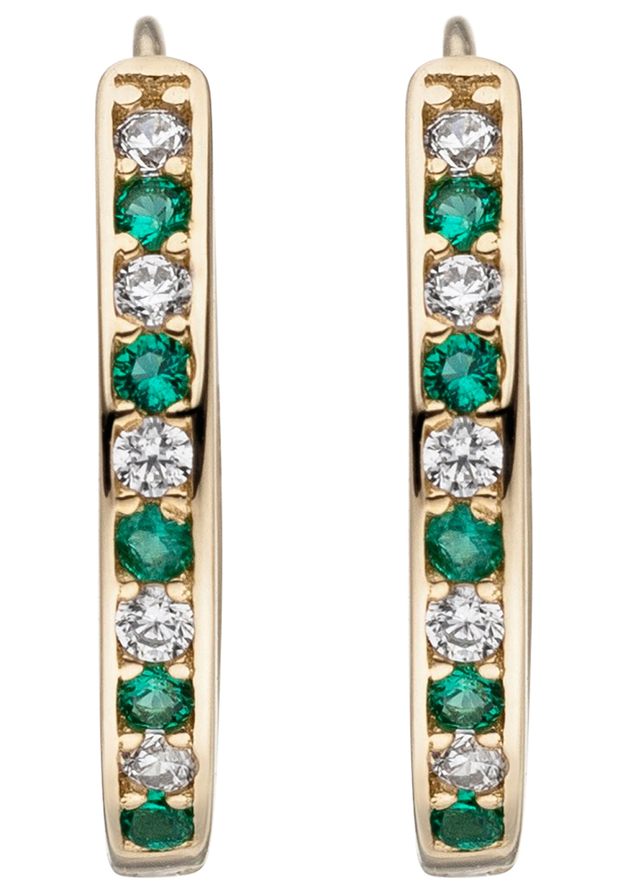 JOBO Paar Creolen 333 Gold mit 20 Zirkonia grün weiß