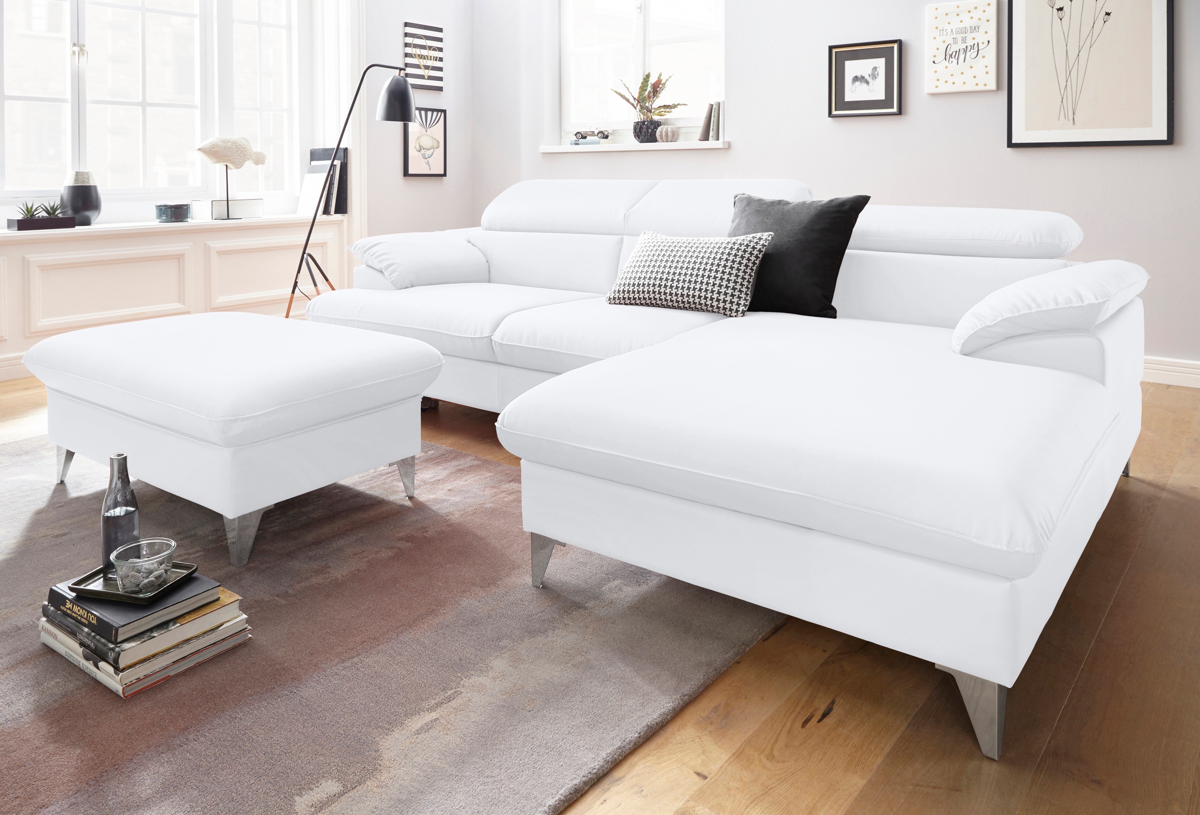 COTTA Polstergarnitur »Caluso L-Form«, (2 tlg.), Set bestehend aus: Ecksofa mit Kopfteilverstellung & Hocker