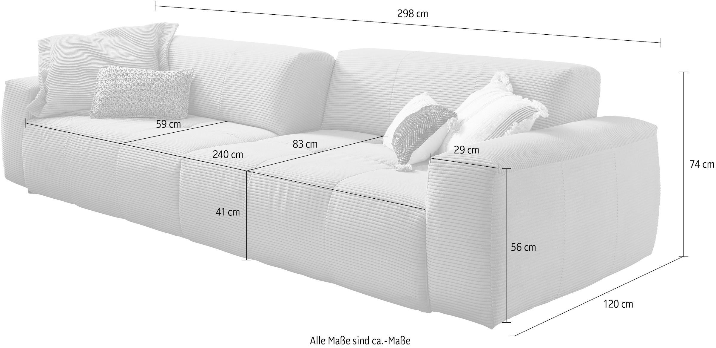 3C Candy Big-Sofa »Yoshy«, Zwei Sitztiefen durch verstellbare Rückenlehne, Bezug in Cord