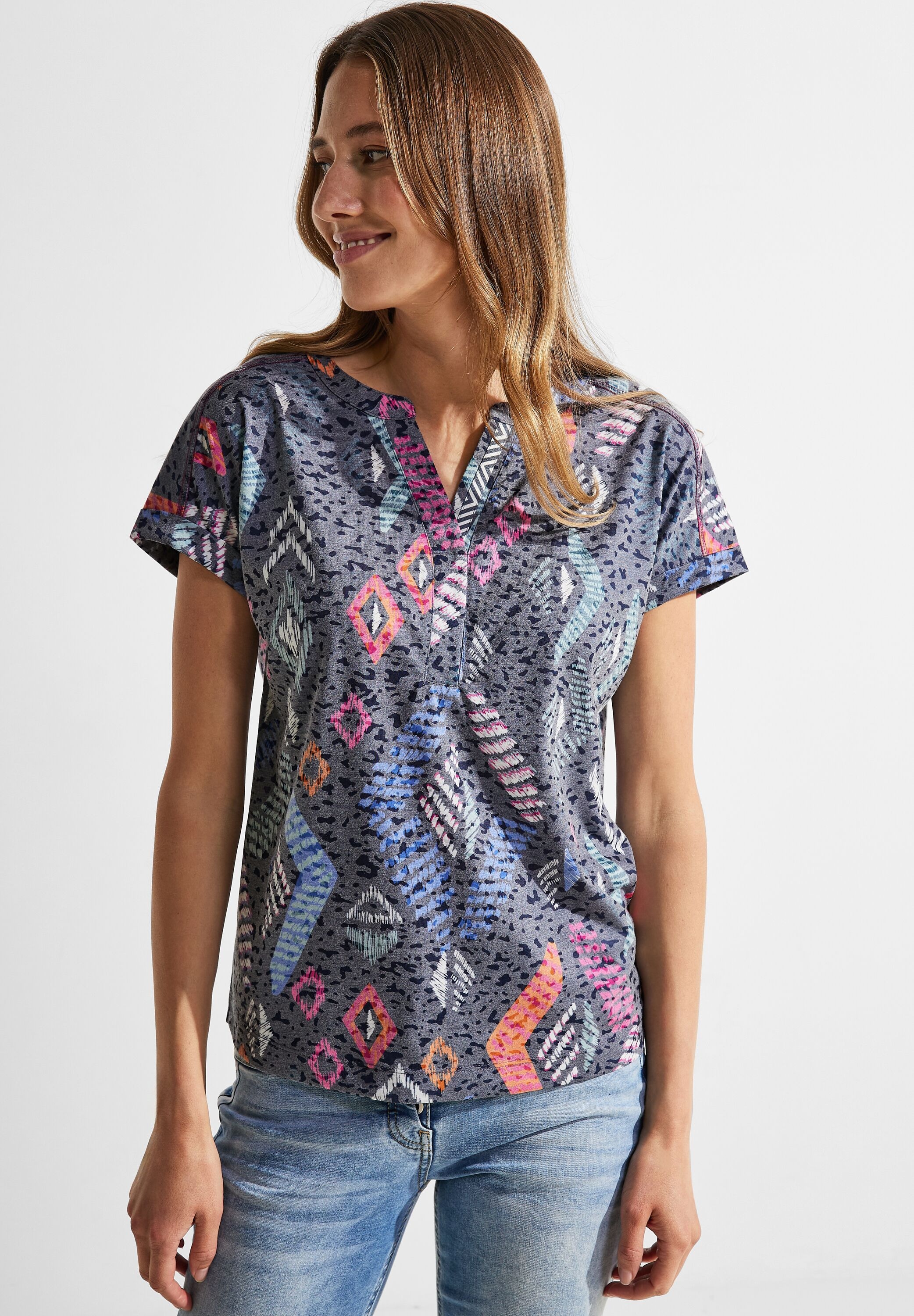 Cecil T-Shirt, mit geschlitztem Rundhalsausschnitt online kaufen | BAUR