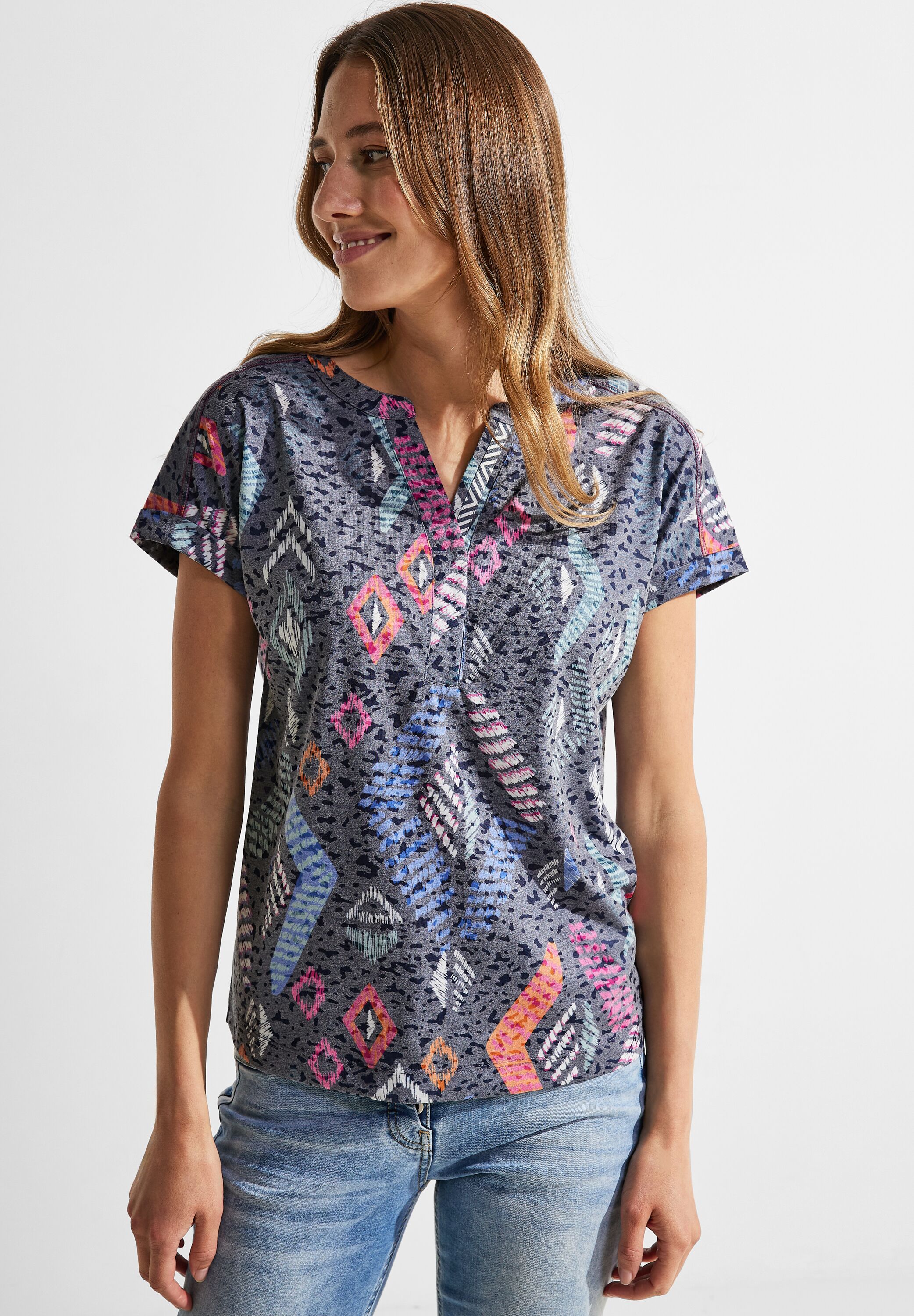 Cecil T-Shirt, mit dem unifarbenen Schulterdetail für bestellen | BAUR