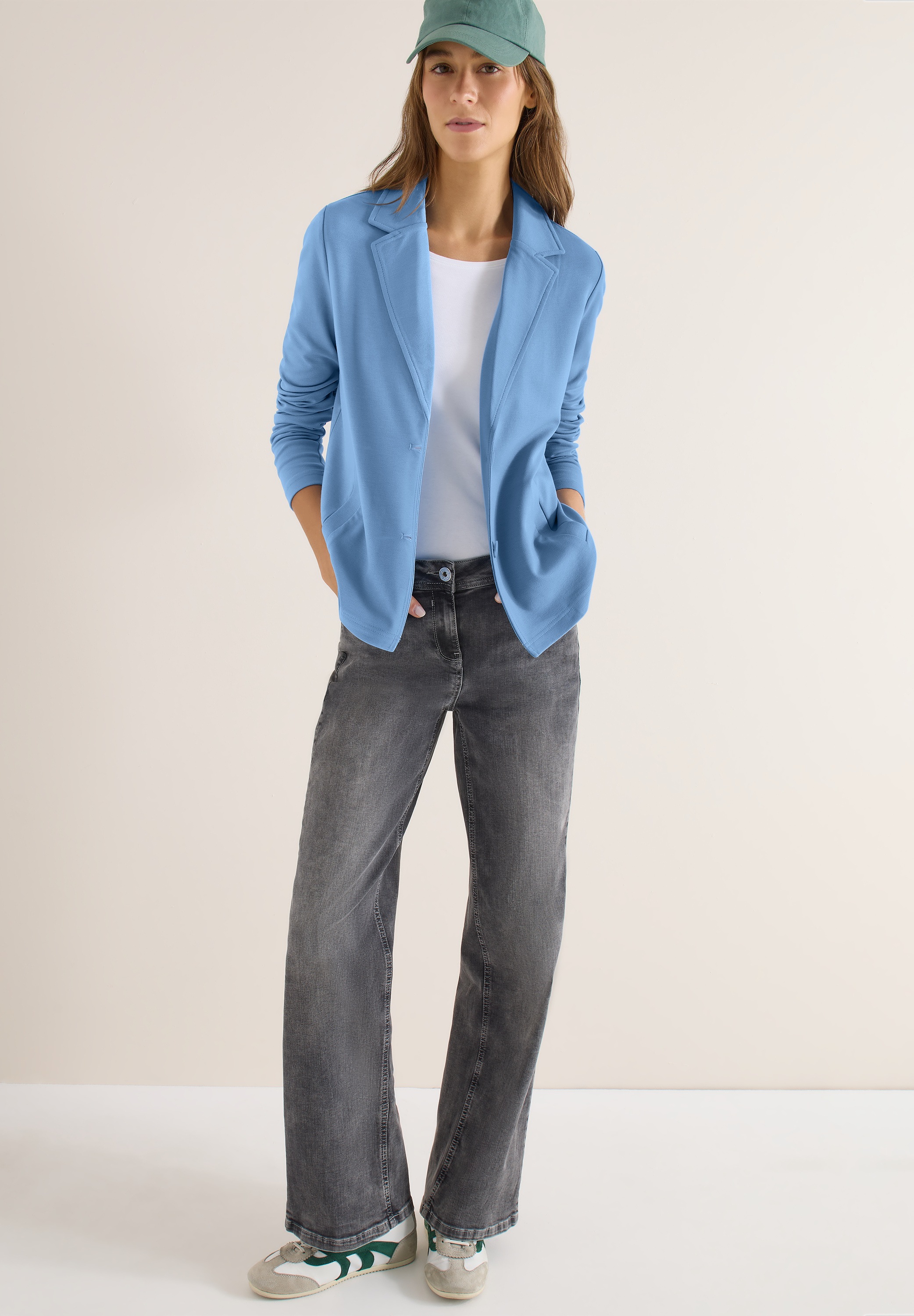 Sweatblazer CECIL, Damen, Gr. XXL (46), cloud blau, Web, Obermaterial: 66% Viskose, 30% Polyester, 4% Elasthan, unifarben, lässig geschnitten hüftbedeckend, tiefer V-Ausschnitt, Blazer, mit Knopfverschluss und Viskose 6