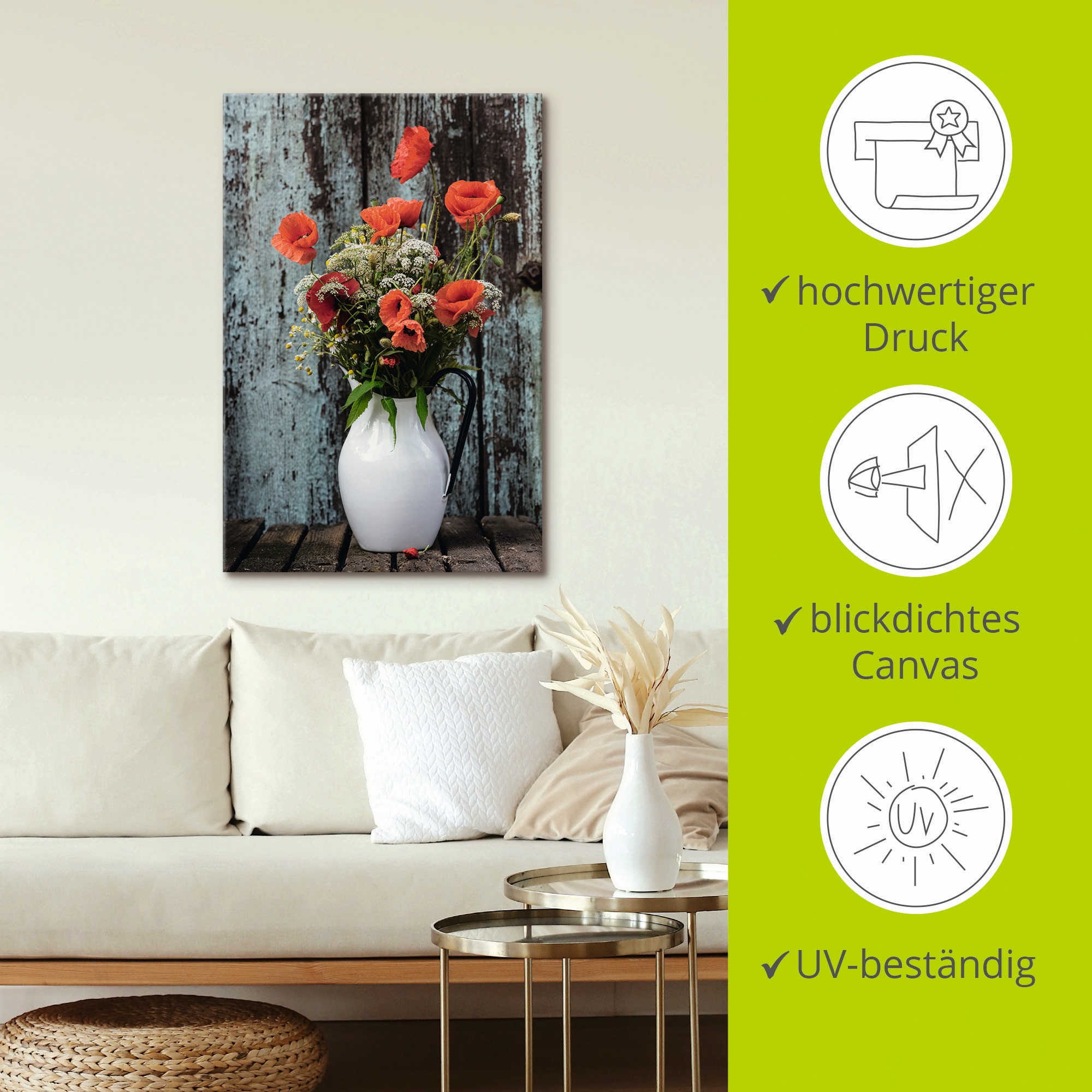 Artland Wandbild »Krug mit Mohnblumen«, Blumen, (1 St.), als Alubild, Outdoorbild, Leinwandbild, Poster in verschied. Größen