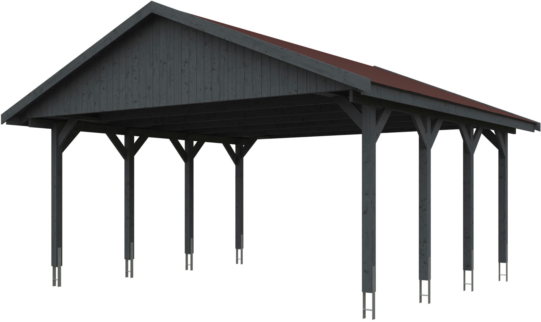 Skanholz Doppelcarport »Wallgau«, Nadelholz, 530 cm, Schiefergrau, mit roten Dachschindeln