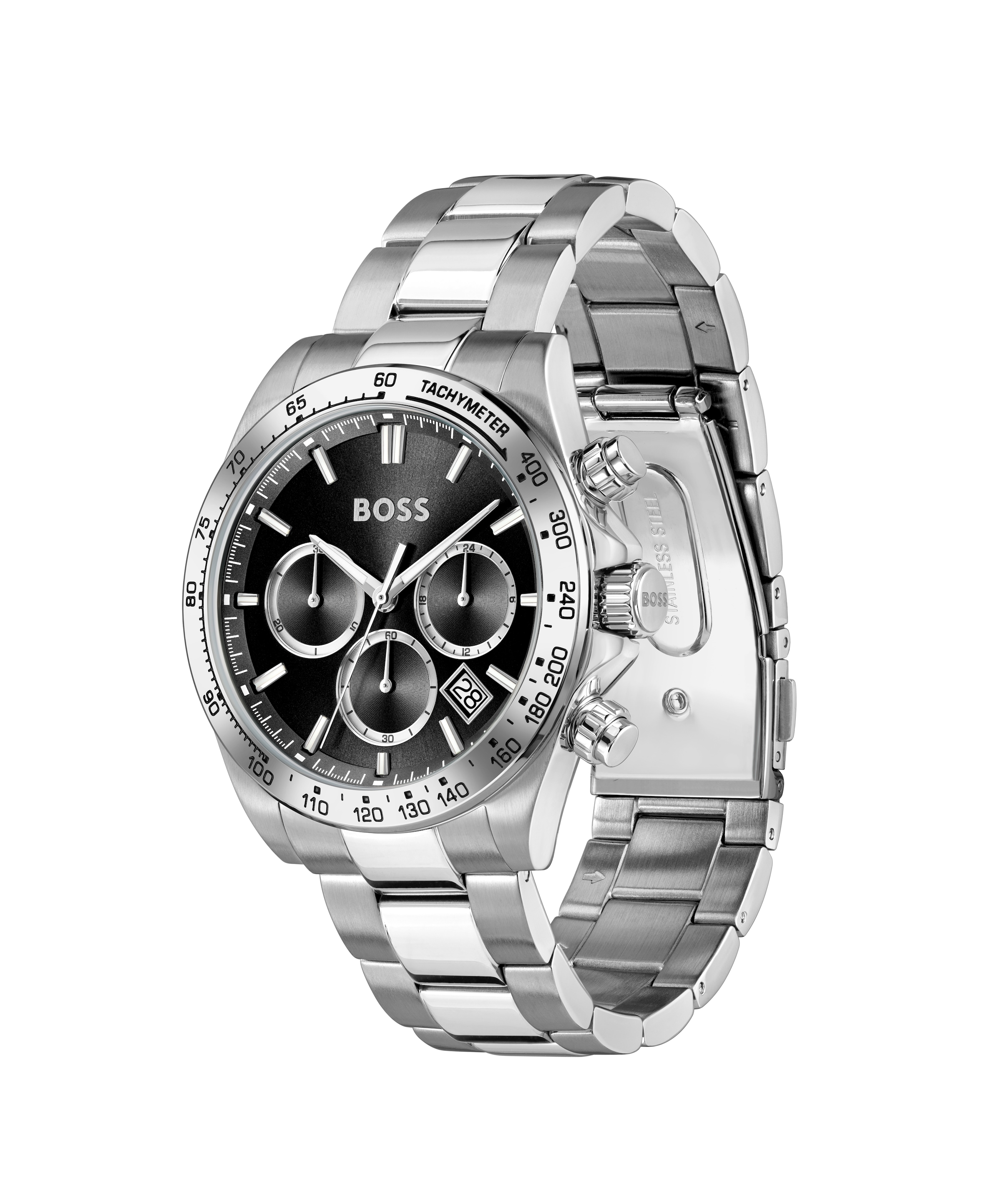 BOSS Chronograph »HERO 2.0« Quarzuhr, Armbanduhr, Herrenuhr, Edelstahlarmband, analog, Tag