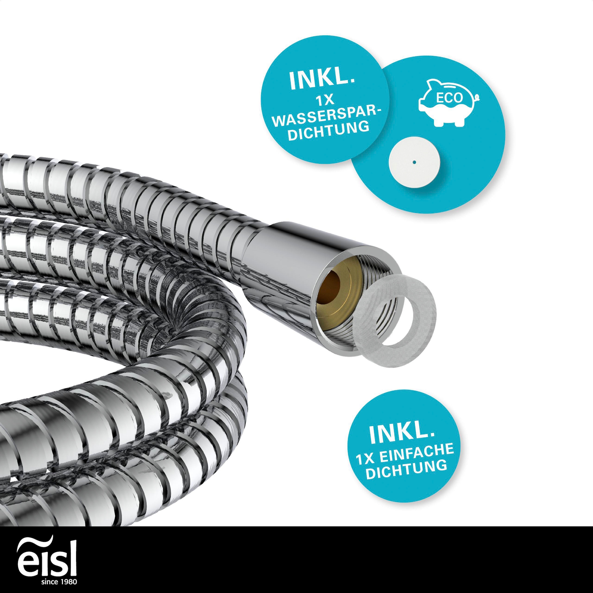 Eisl Brauseschlauch, 150 cm, Edelstahl, inkl. Wasserspardichtung - bis 50% Wasserersparnis