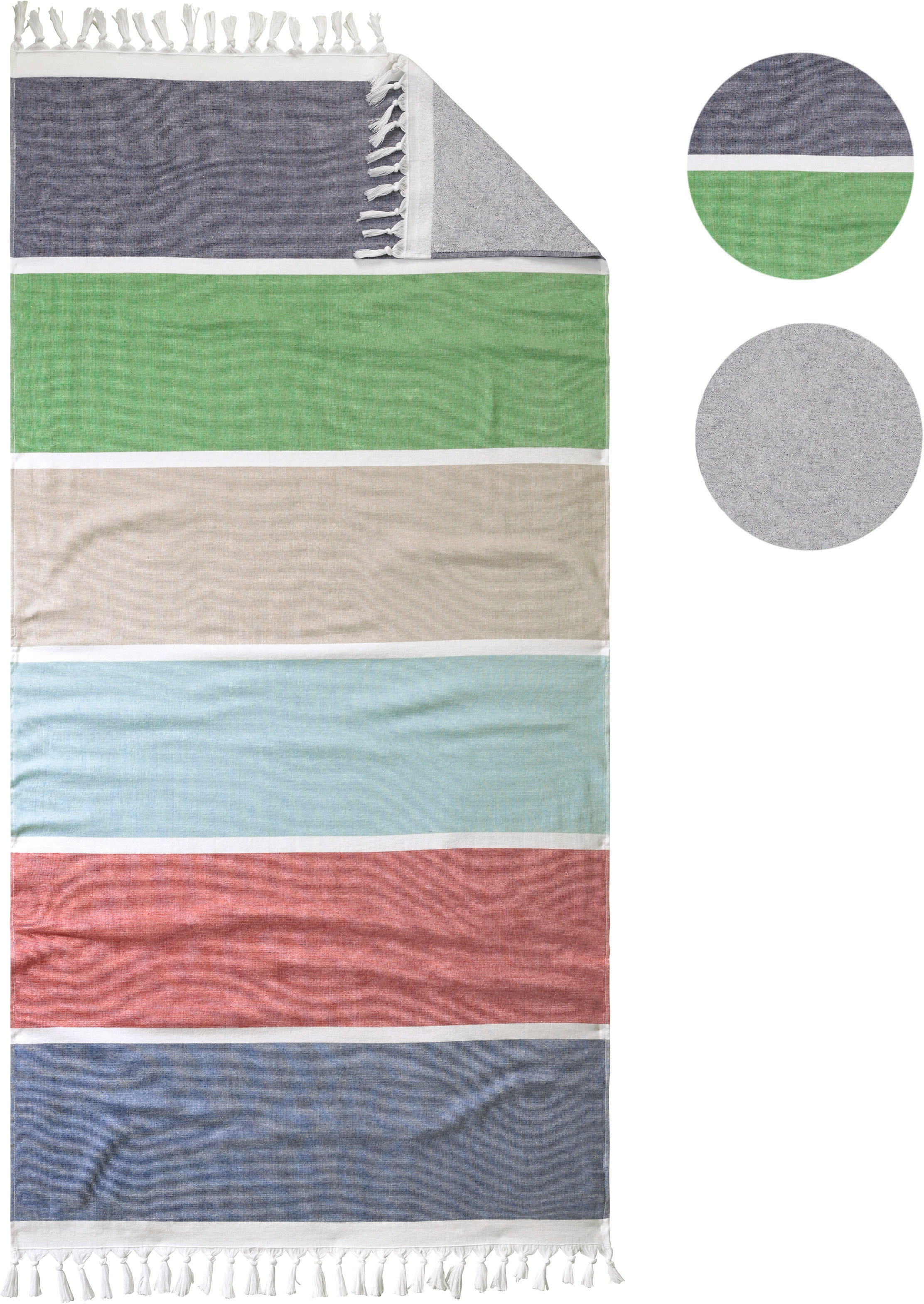 TOM TAILOR HOME Strandtuch »Hamam«, (1 St., Strandtuch 90 x 180 cm), saugfähig, leicht, ideal für Strand, Freibad + Wellness, mit Fransen