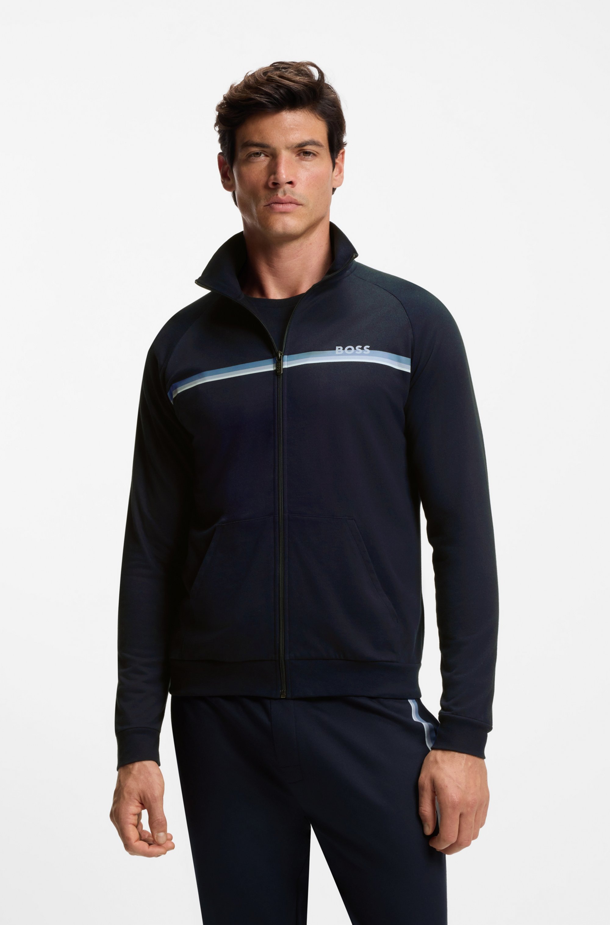 BOSS Sweatjacke "Authentic" mit Streifen und Logo, regular fit günstig online kaufen