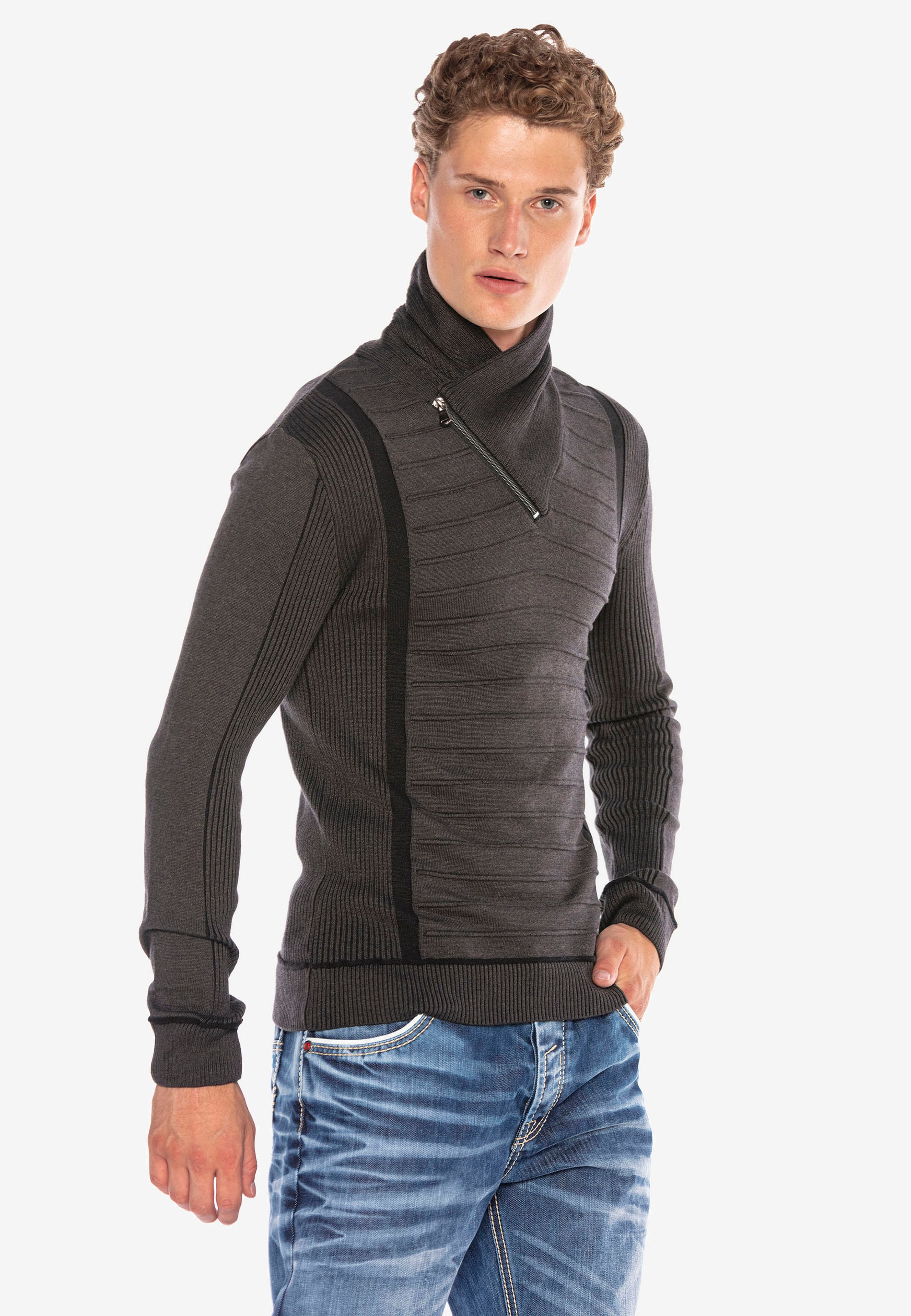 Cipo & Baxx Strickpullover, mit asymmetrischem Schalkragen