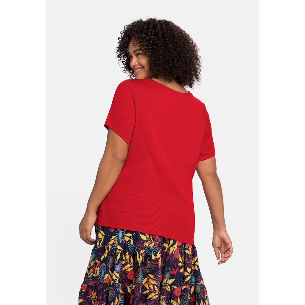 Damenmode Modetrends sheego by Joe Browns T-Shirt »T-Shirt«, in feiner Rippstruktur rot
