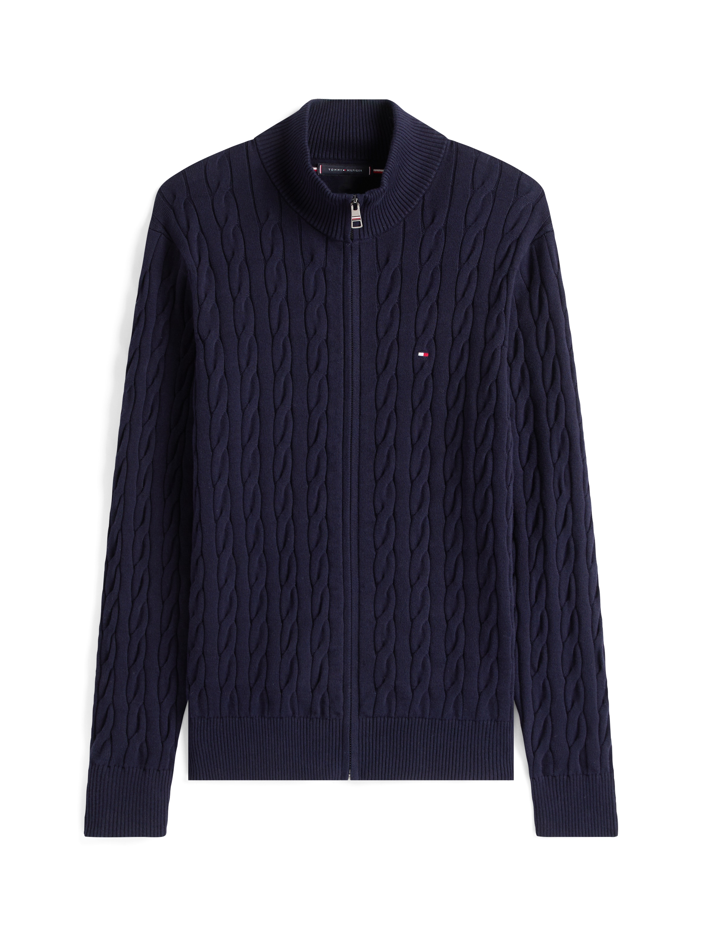 Tommy Hilfiger Strickjacke »CLASSIC COTTON CABLE ZIP THROUGH« mit Rippstrickstehkragen, mit Zopfstrickmuster