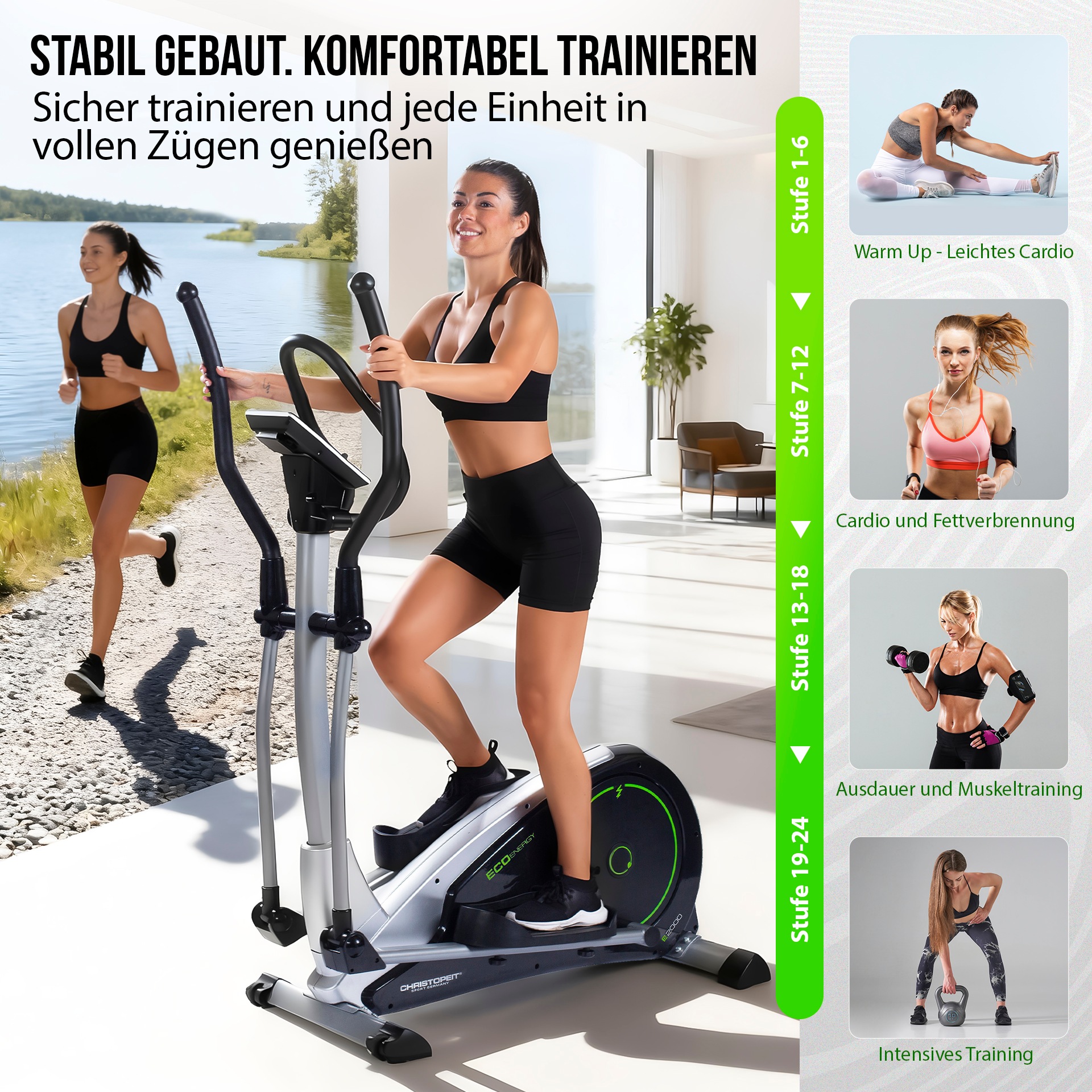 Christopeit Sport® Crosstrainer-Ergometer »Eco 2000"« 150 kg max. Benutzergewicht, 24 Widerstandsstufen