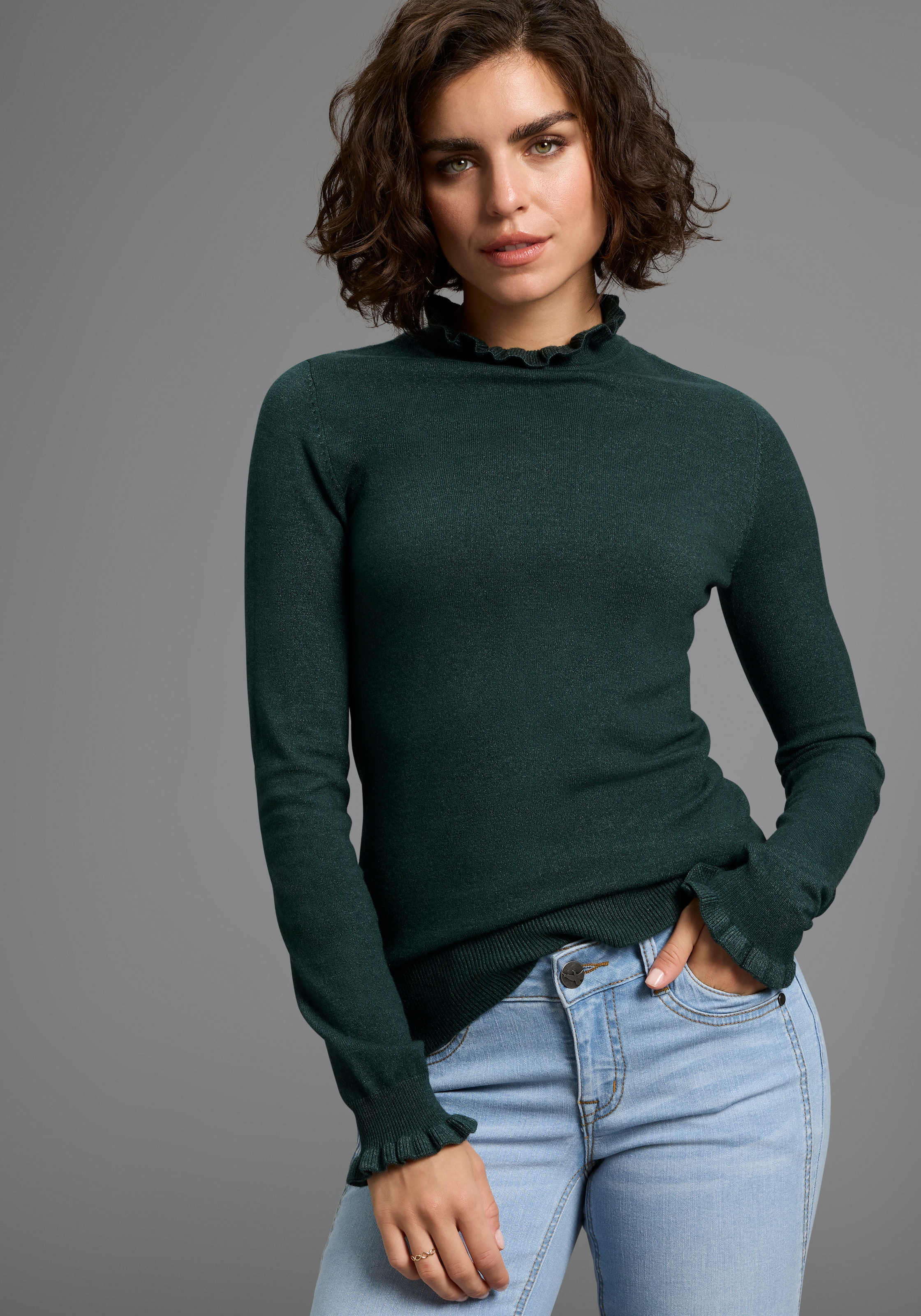 Laura Scott Stehkragenpullover, mit Volantdetails - NEUE KOLLEKTION günstig online kaufen