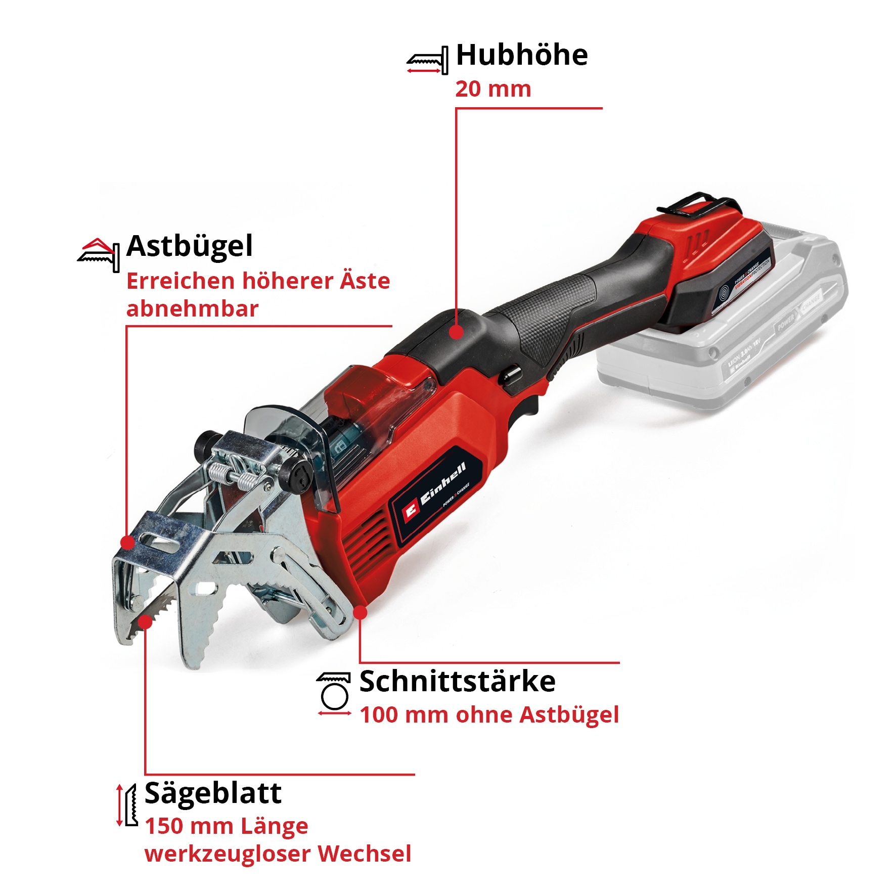 Einhell Baum- und Strauchschneider »GE-GS 18/150 Li-Solo«, 10 cm Schnittlänge, Akku-Astsäge, ohne Akku und Ladegerät