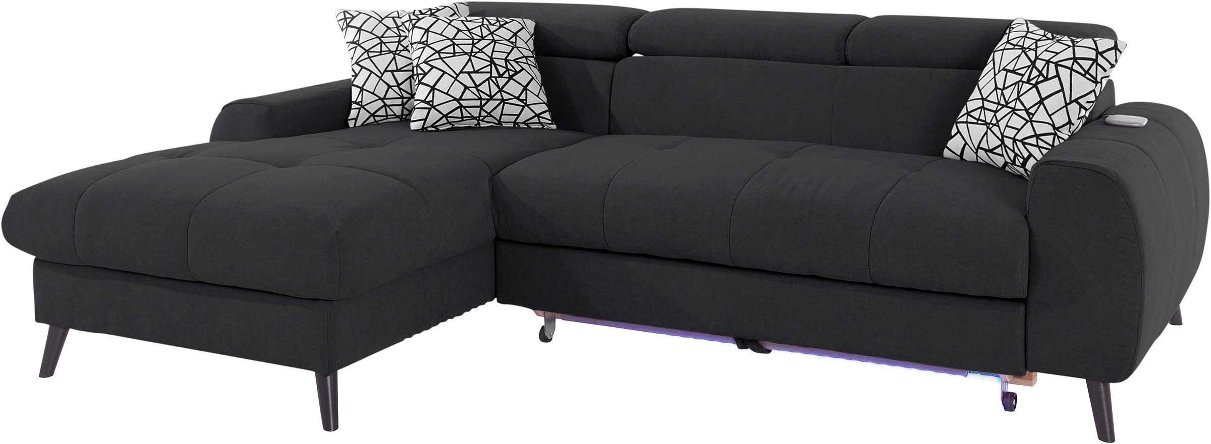 Thumbnail - COTTA Ecksofa "Mia L-Form mit 3 Zierkissen", wahlweise mit Bettfunktion, Bettkasten, Beleuchtung & Wireless-Charger