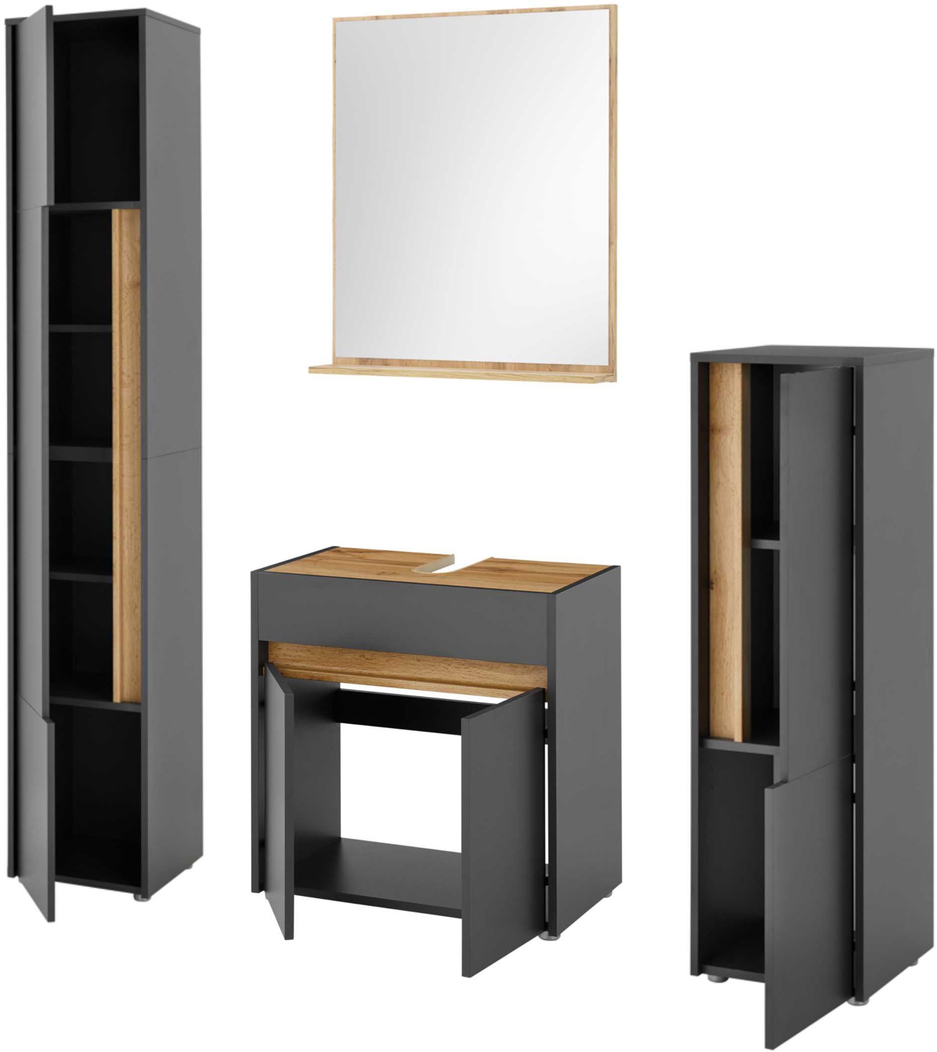INOSIGN Badmöbel-Set »CITY/ GIRON, Bad im zeitlosen Design, 4-teiliges Badezimmer«, (Set, 4 St.), Badschränke und Spiegel, in zwei Farben verfügbar, viel Stauraum