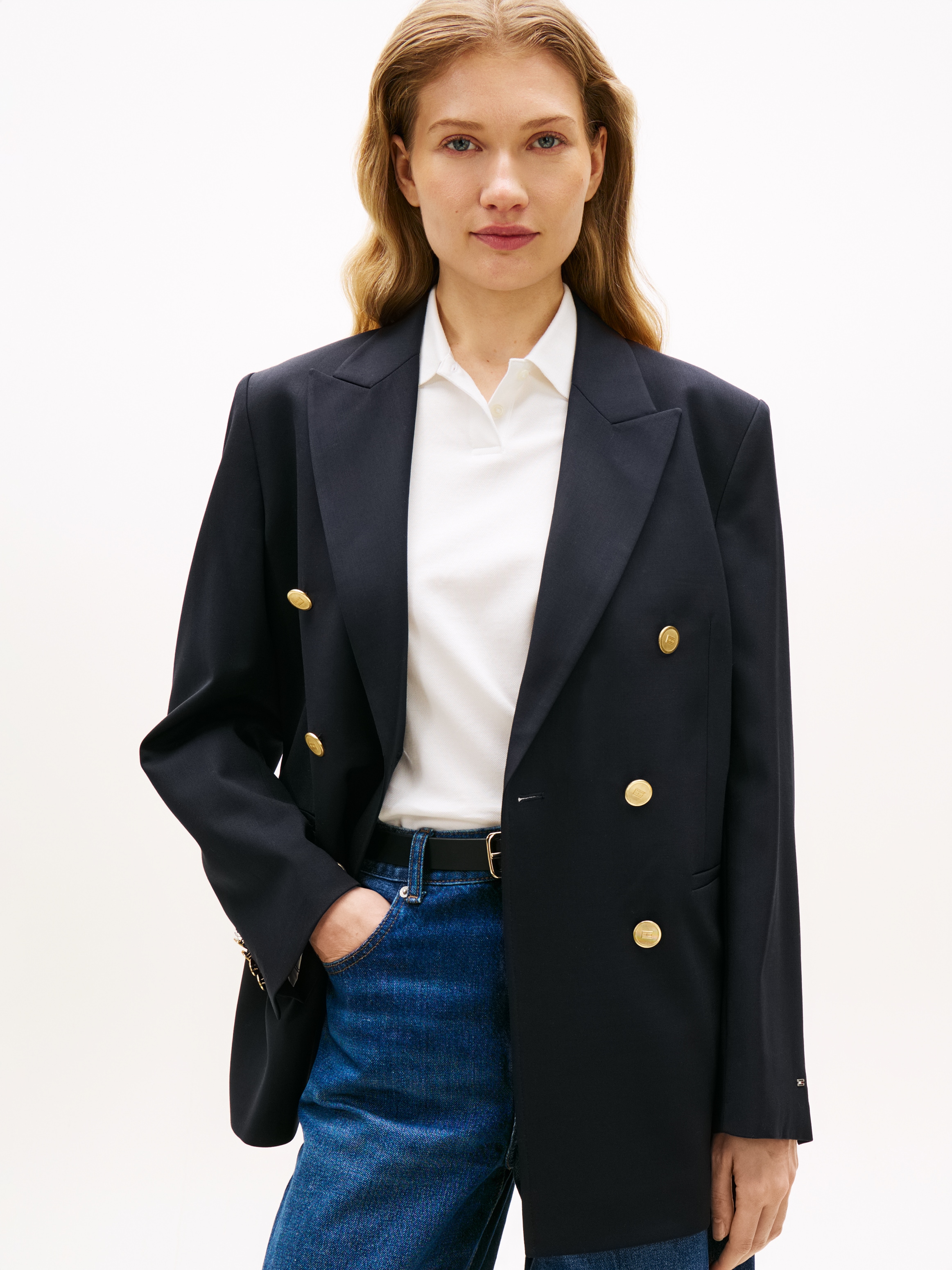 Tommy Hilfiger Kurzblazer "TIMELESS WOOL DB BLAZER" mit doppelreihiger Knop günstig online kaufen