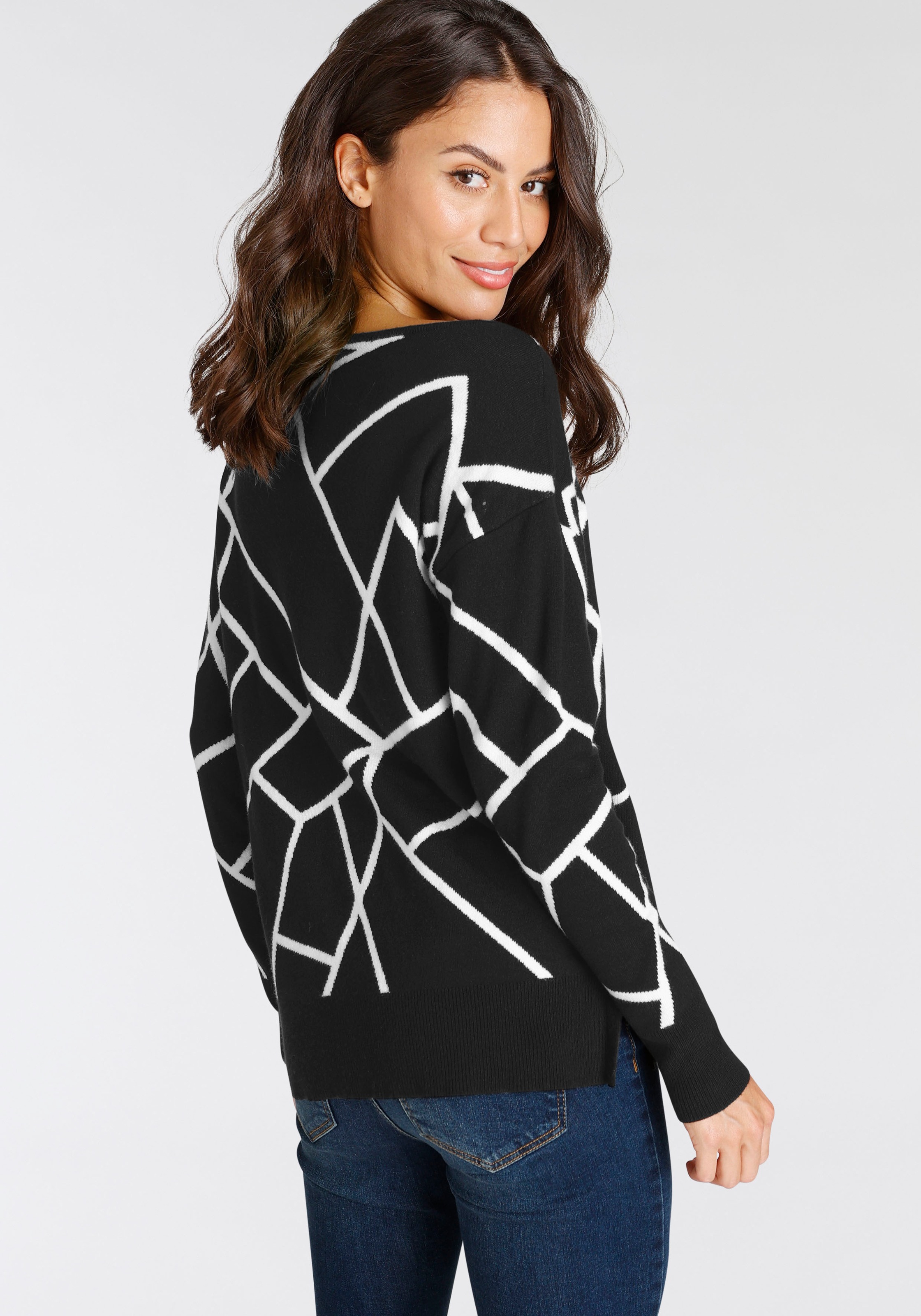 Laura Scott Jacquardpullover mit Rundhalsausschnitt und modischem Muster günstig online kaufen