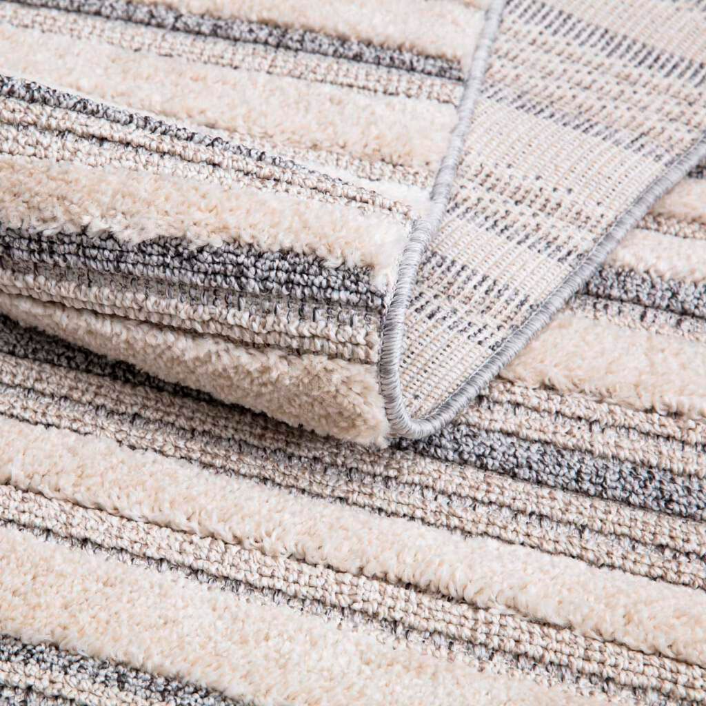 Carpet City Hochflor-Teppich »Valencia 807«, rechteckig, 20 mm Höhe, Läufer, Boho-Stil, 3D-Effekt, Streifen, Hoch-Tief-Struktur, Fransen