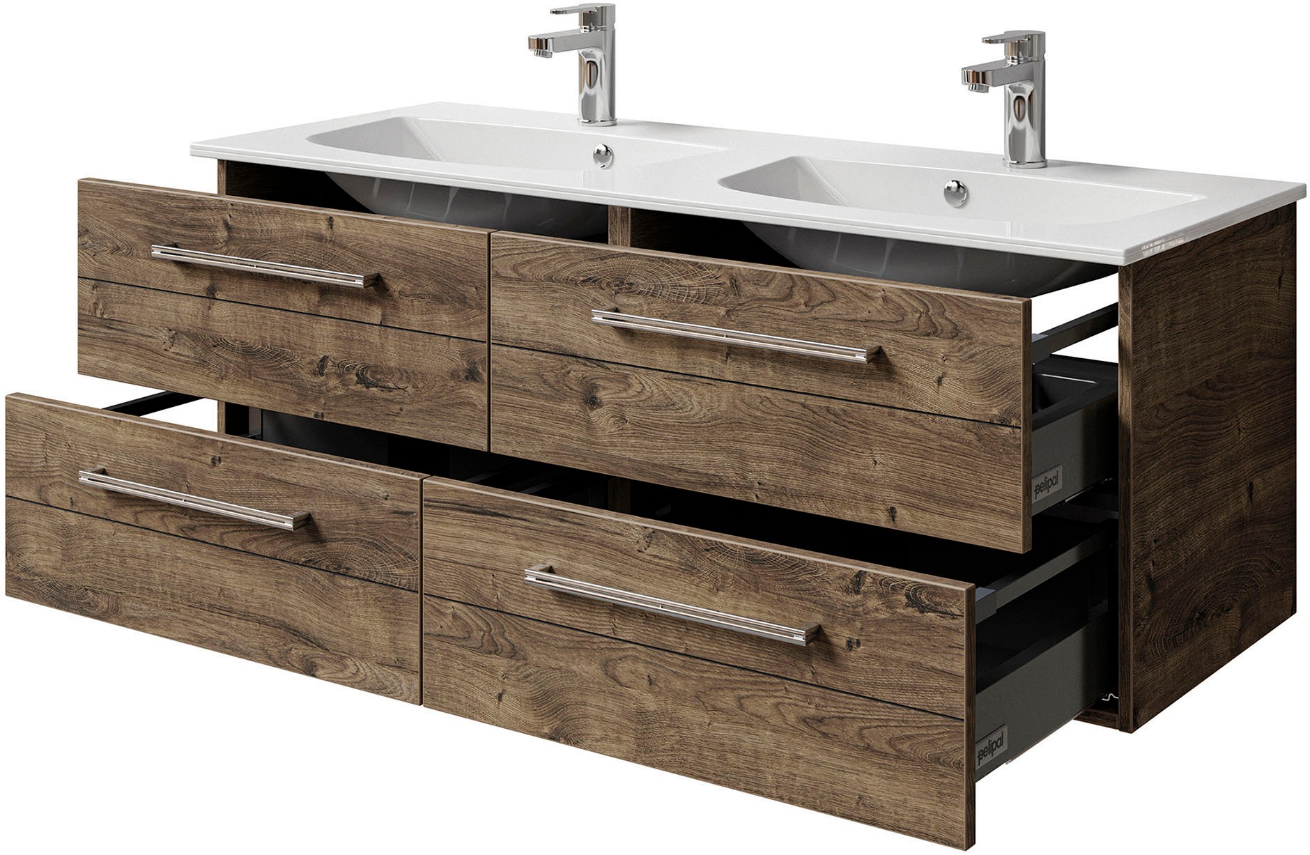 Saphir Waschtisch »Serie 6025 Mineralmarmor-Waschtisch mit Unterschrank, 132 cm breit«, Doppel-Waschplatz mit 4 Schubladen, hängend, verschiedene Ausführungen