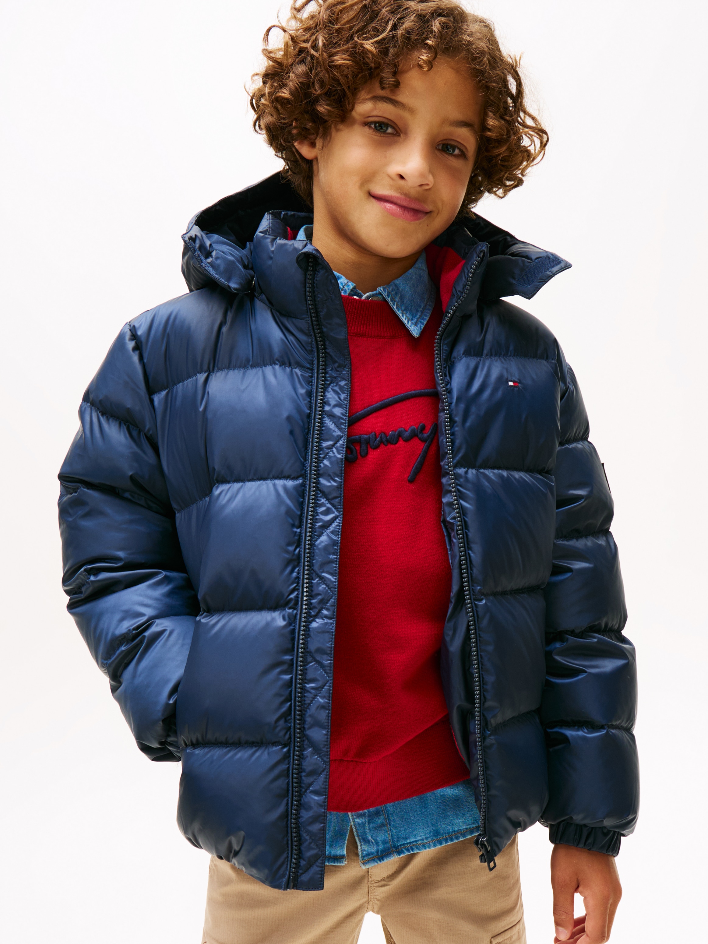 TOMMY HILFIGER Mädchen Steppjacke "ESSENTIAL DOWN JACKET", blau, Gr. 7, unifarben, Web, Obermaterial: 100% Polyamid, Jacken, Kinder bis 16 Jahre