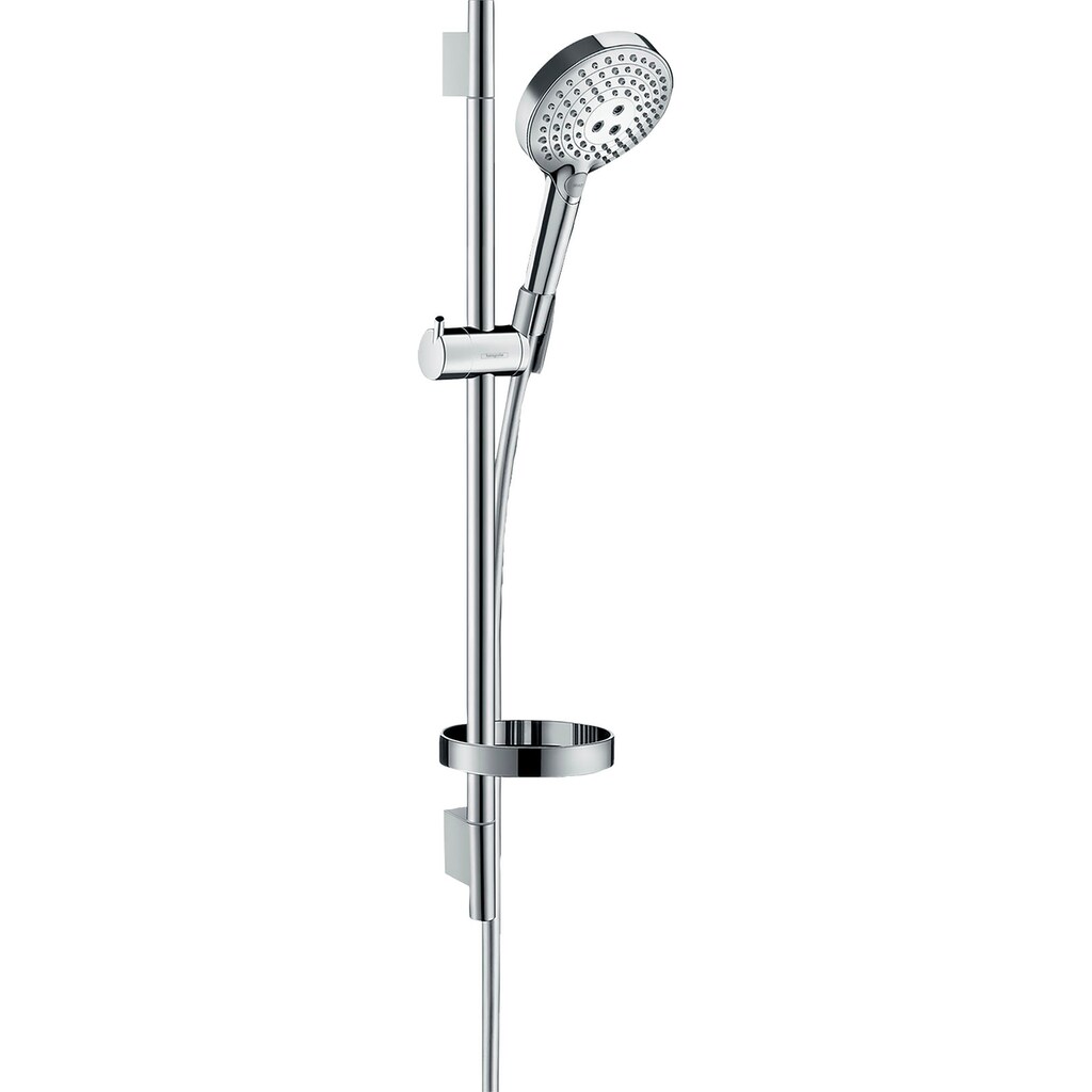 hansgrohe Brausegarnitur »12cm, 3 Strahlarten PowderRain mit Duschstange 65cm und Seifenschale«, (Komplett-Set)