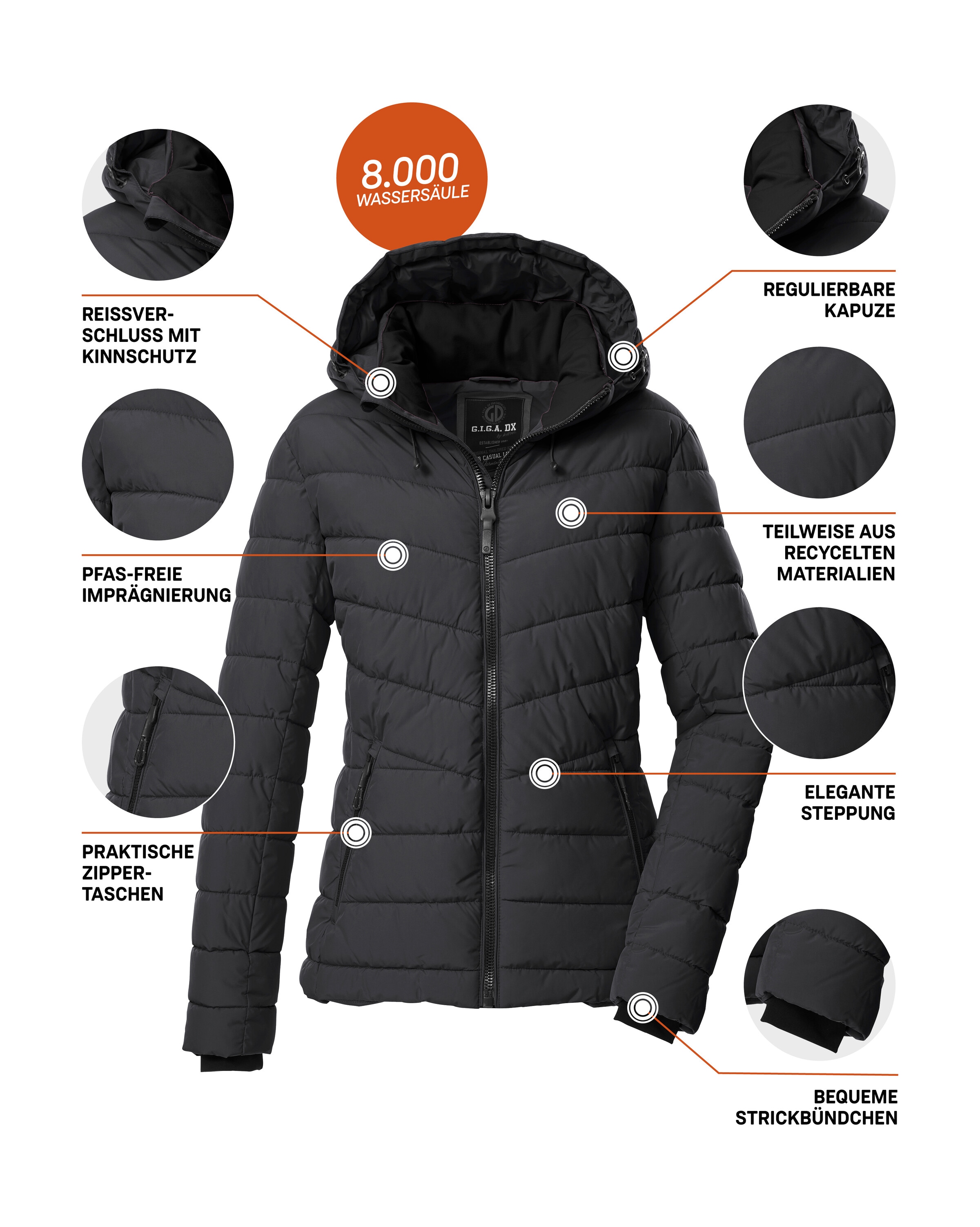 G.I.G.A. DX by killtec Steppjacke »GW 32 WMN QLTD JCKT«, Elegante Damenjacke, wasserabweisend, atmungsaktiv, abnehmbare Kapuze
