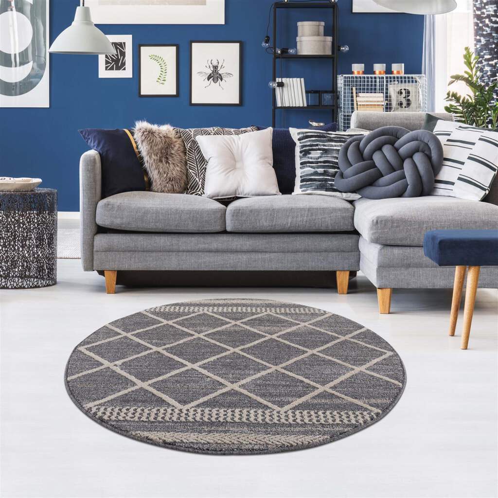 Carpet City Teppich »Art 2645«, rund, Kurzflor, Rauten-Optik, ideal für Flur & Diele