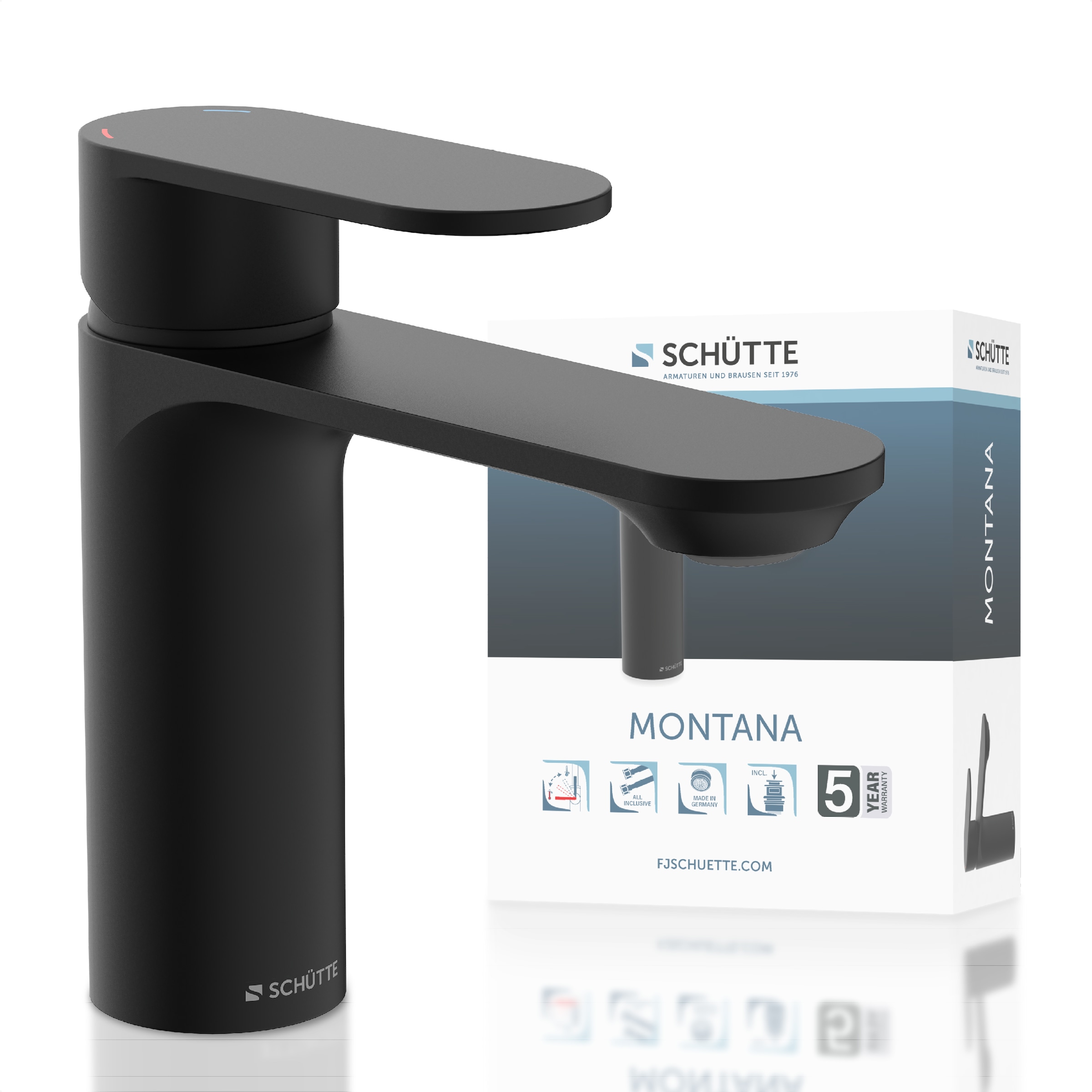Schütte Waschtischarmatur "MONTANA" Wasserhahn Ablaufgarnitur Exzenter Energiesparende Cold-Start-Funktion