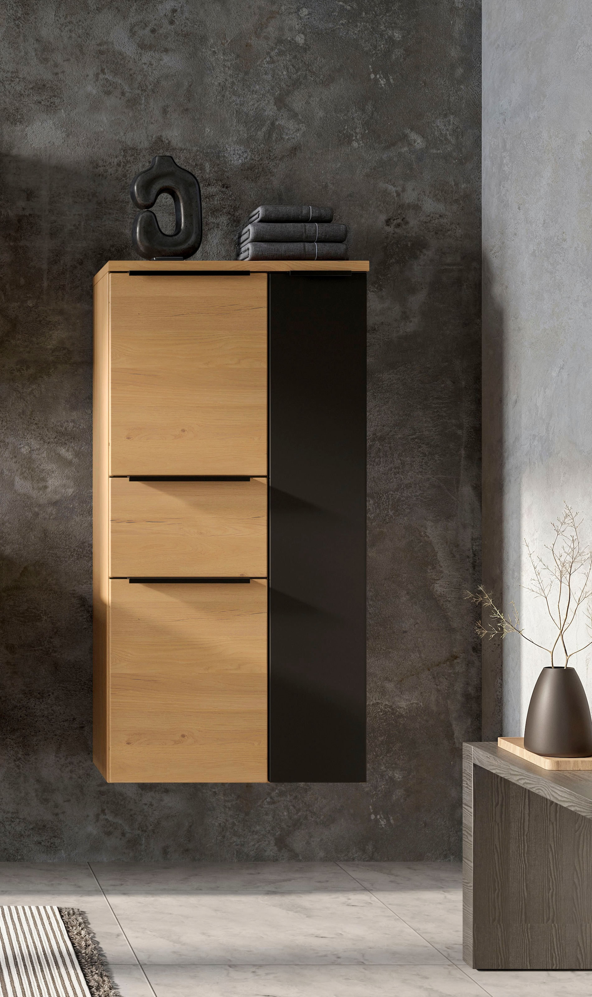 welltime Midischrank »MAILAND, Softclose-Auszug, gedämpfte Scharniere, hochwertiges MDF« Maße (B/H/T): ca. 65/130/35 cm,  Wildeiche, gedämpfte Scharniere und  Softclose-Auszug