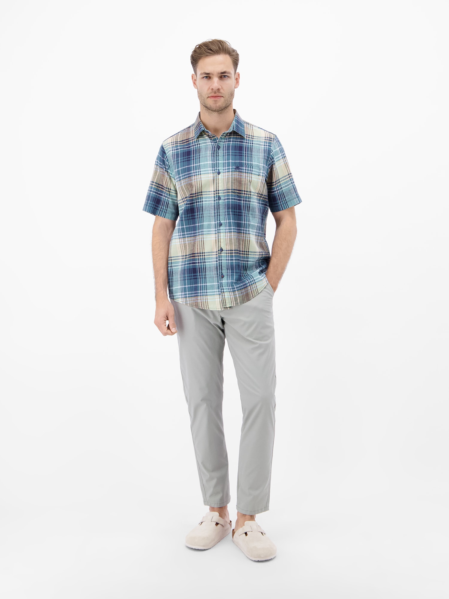 LERROS Kurzarmhemd »Kariertes Kurzarmhemd aus Baumwolle und Leinen«