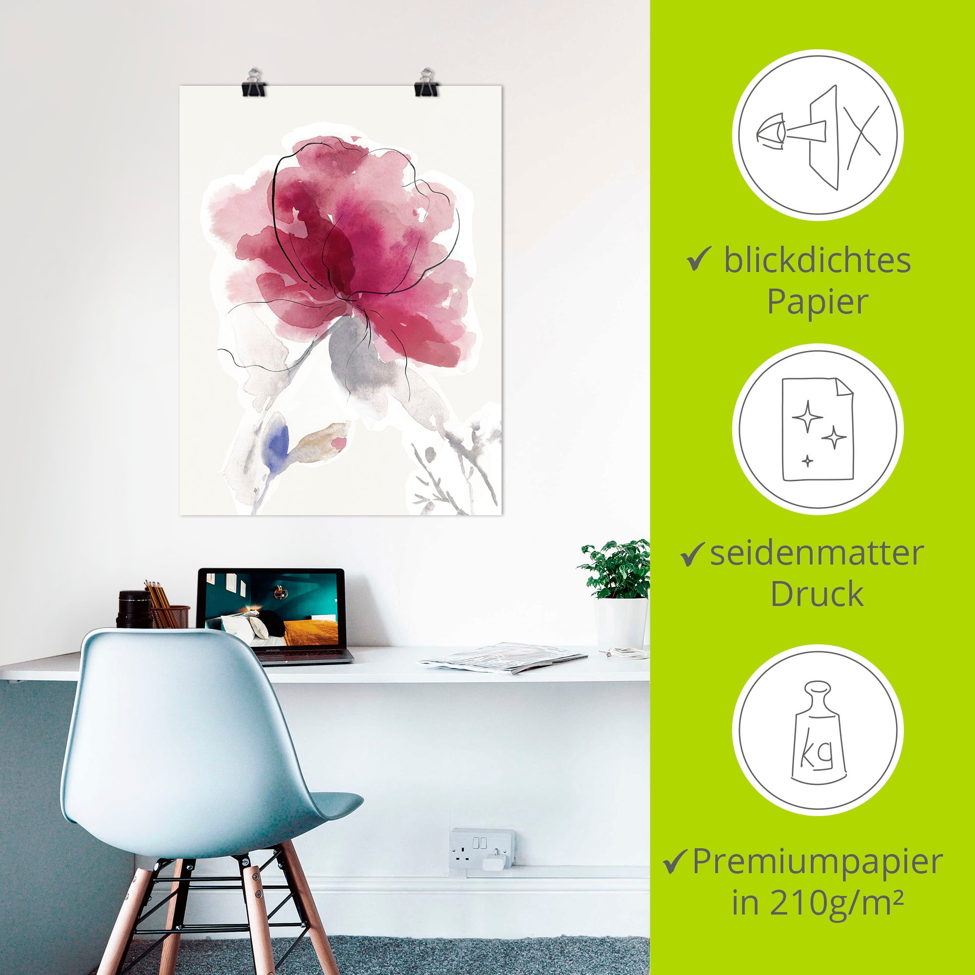 Artland Wandbild »Rosige Blüte II.«, Blumenbilder, (1 St.), als Alubild, Outdoorbild, Leinwandbild, Poster in verschied. Größen