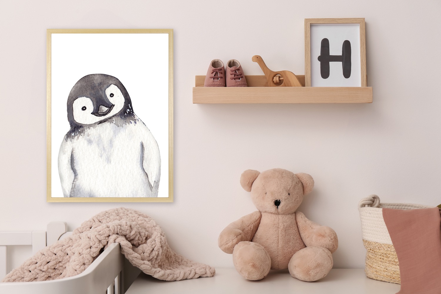 queence Bild mit Rahmen »Pinguin«, Fantasy-Pinguine-Tiere, (1 St.), HD Premium Posterdruck mit Echtholzrahmen