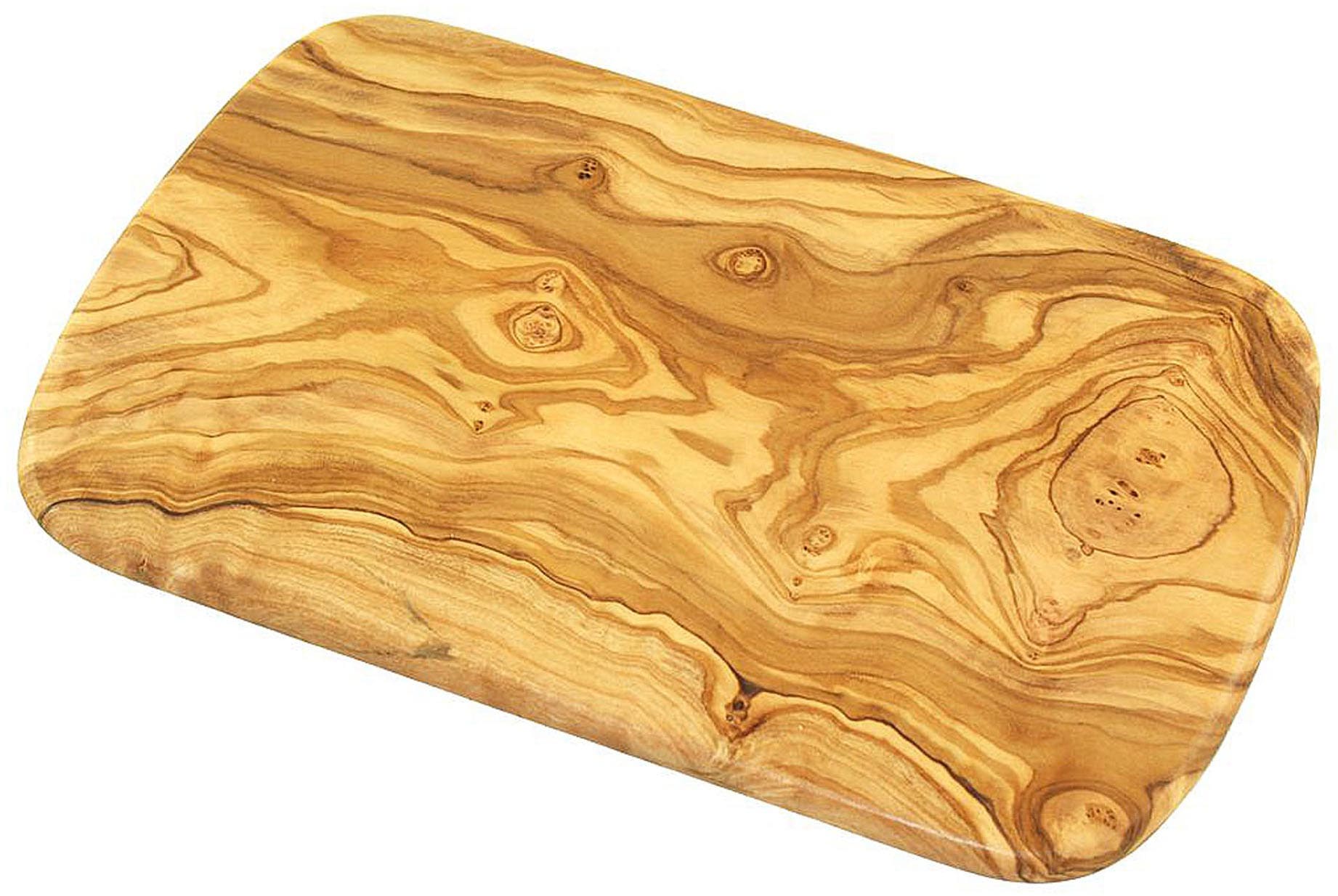 Olivenholz-erleben Frühstücksbrett »mit abgerundeten Ecken aus hochwertigem naturbelassenem Olivenholz«, (Set, 4 St., 4x Frühstücksbrett runde Kanten), Mediterraner Look, abgerundete Ecken, je Gr. 22x14 cm