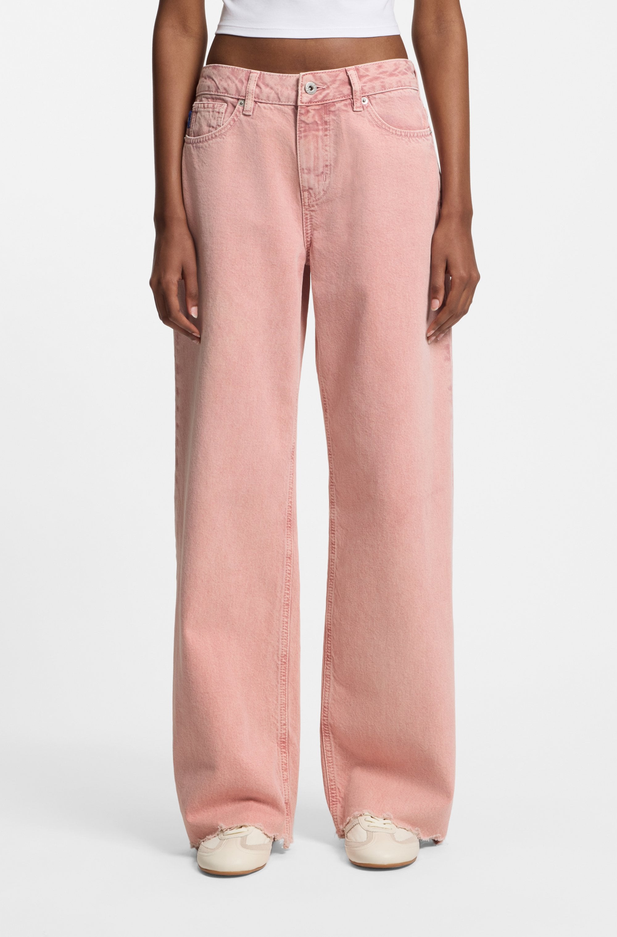 HUGO Loose-fit-Jeans "Gamala" mit ausgefranstem Saum, Baggy-Fit