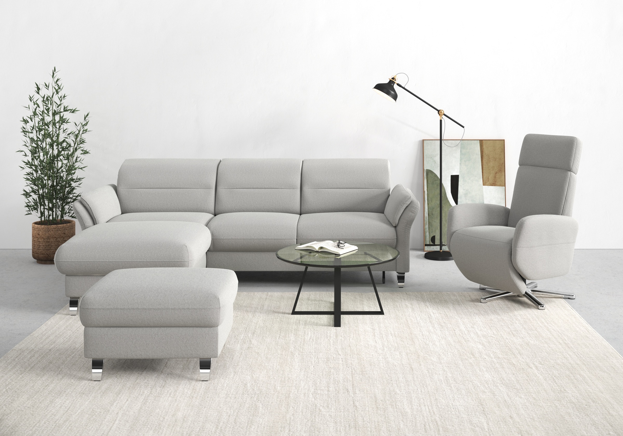 Ecksofa SIT & MORE "Grenoble L-Form mit Federkern", silber, B:251cm H:85cm T:161cm, Sofas, Ecksofa, wahlweise mit Bettfunktion, Bettkasten, Arm- und Kopfteilverstellung 10