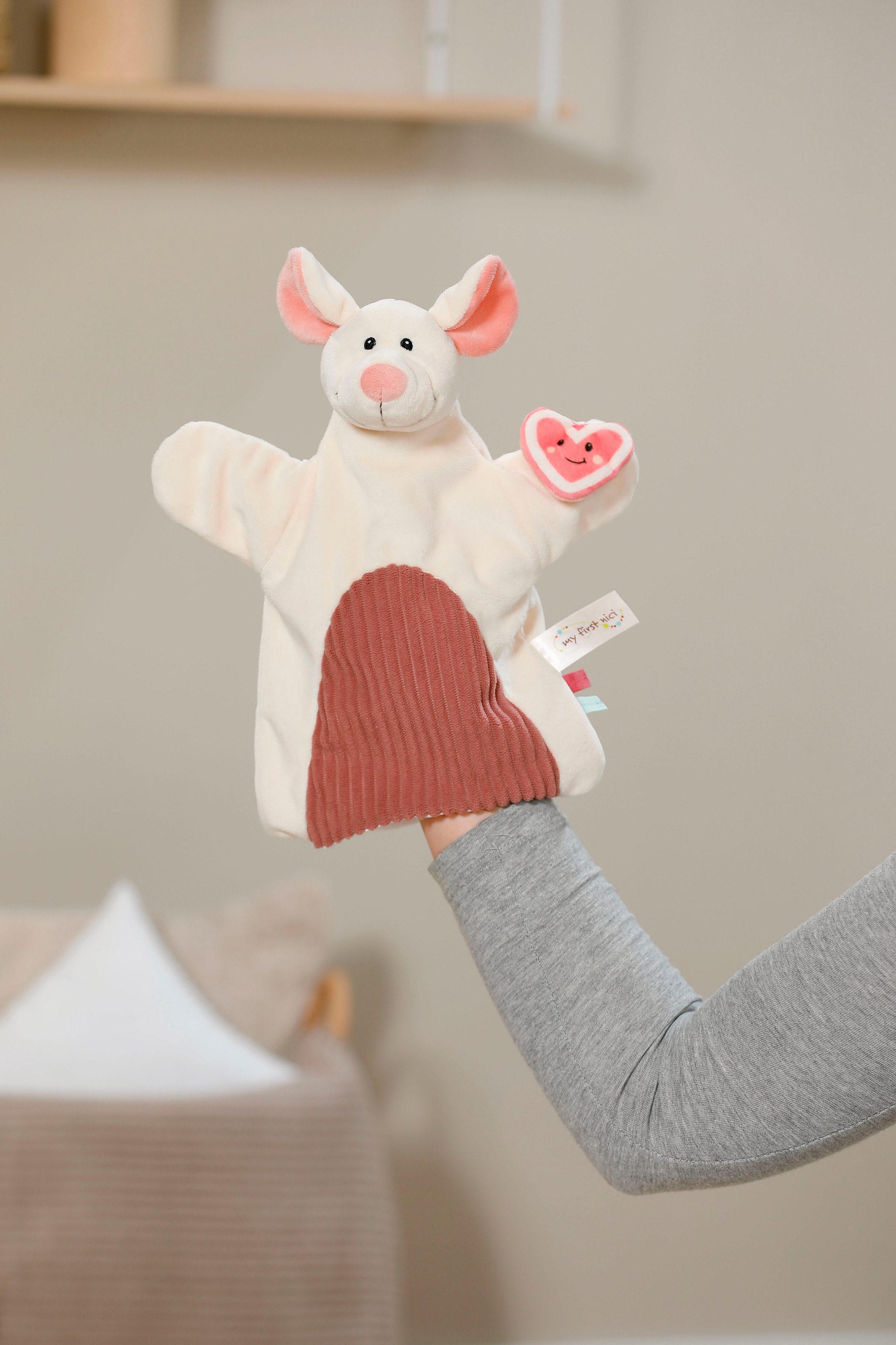 Nici Schmusetuch »My first NICI, Handpuppe Maus 2in1 26x25 cm«, sanfte Materialmix aus glattem und geripptem Plüsch