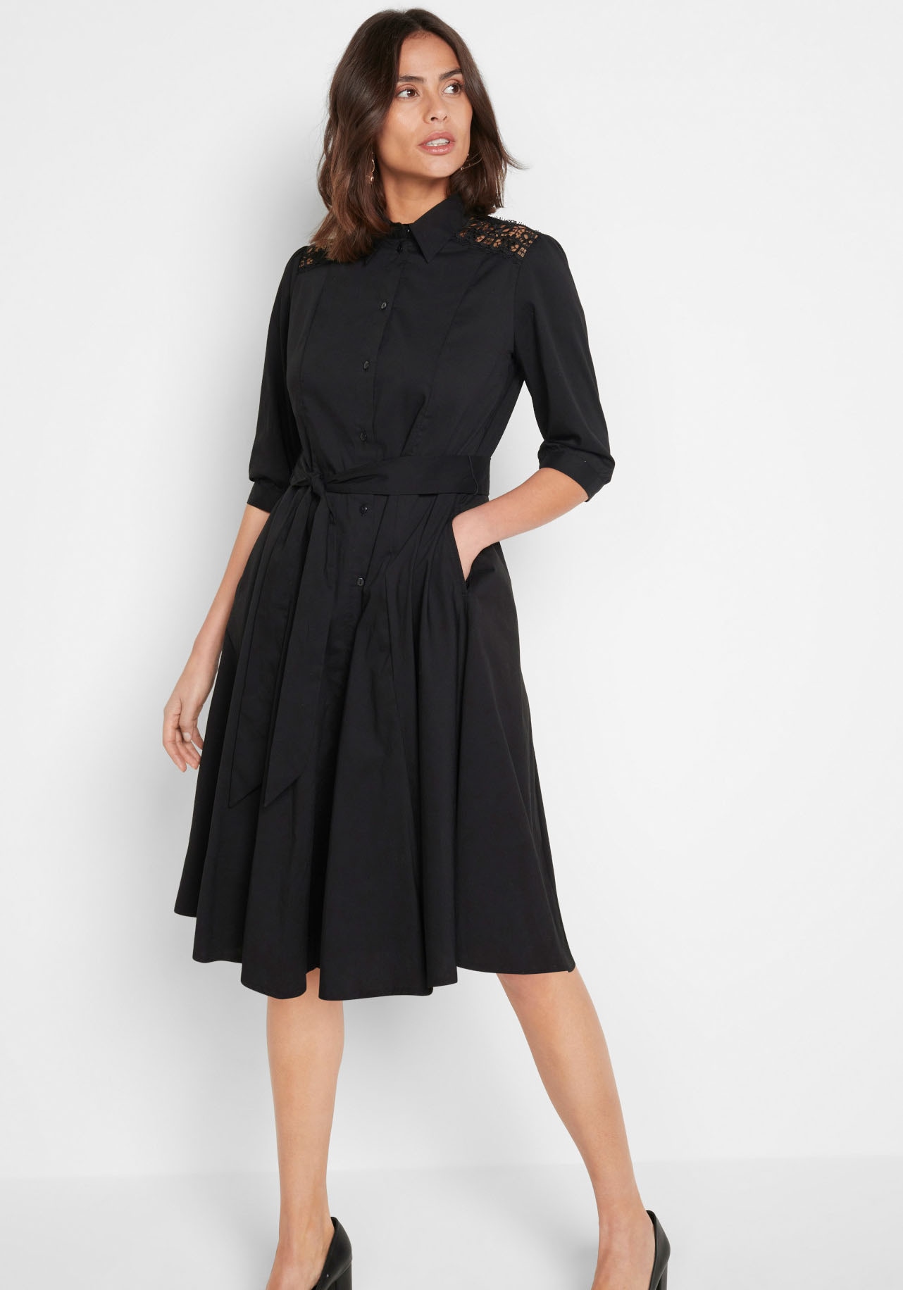 bonprix 2-in-1-Kleid Set, 2 tlg. für Businessmode, aus Baumwolle, ausgestellte Passform