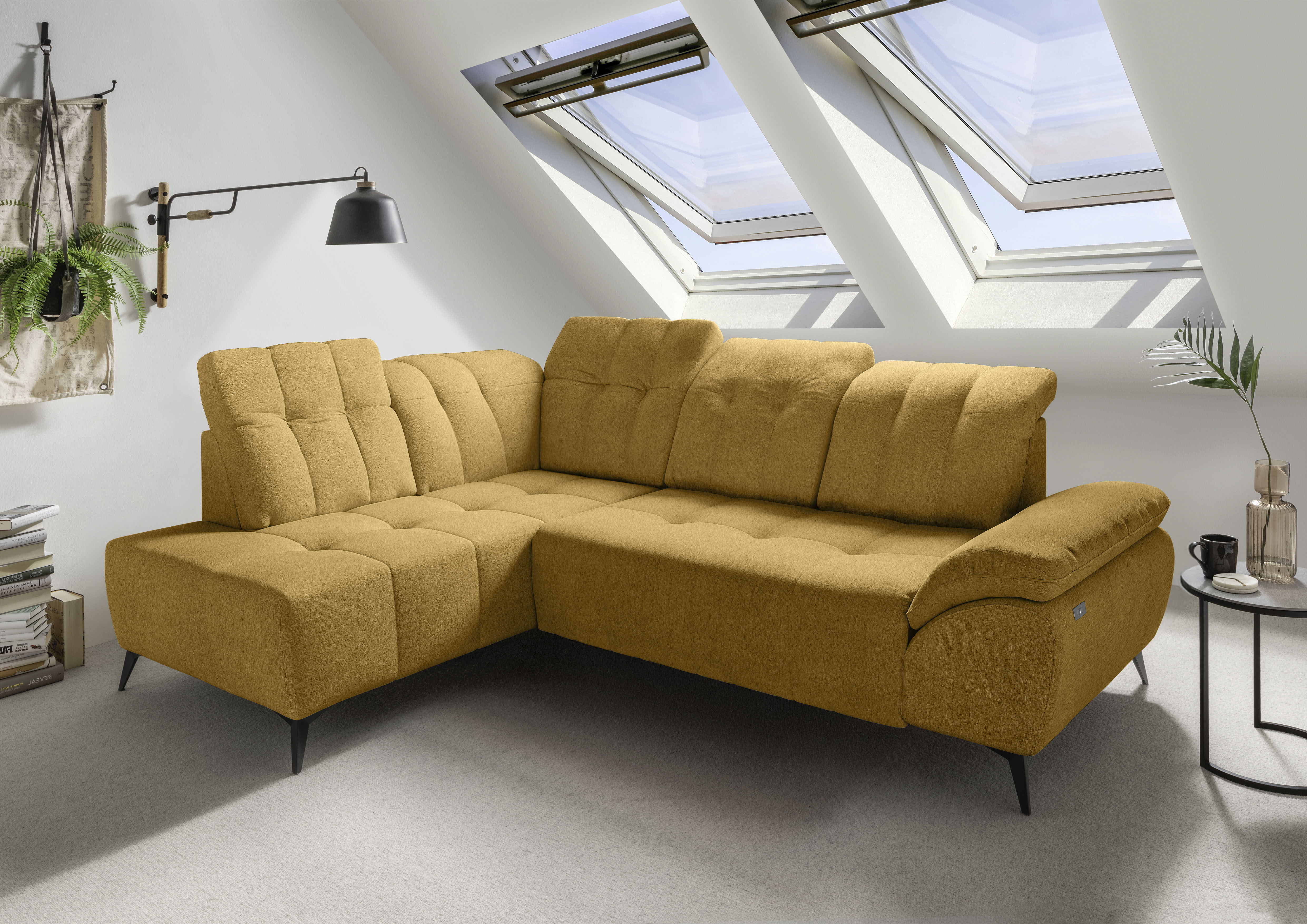 Home affaire Ecksofa "Fiore modern, bequeme Armlehne, tolle Detailverarbeitung, L-Form" elektrischer Sitzvorschub und Kopfstützen höhenverstellbar