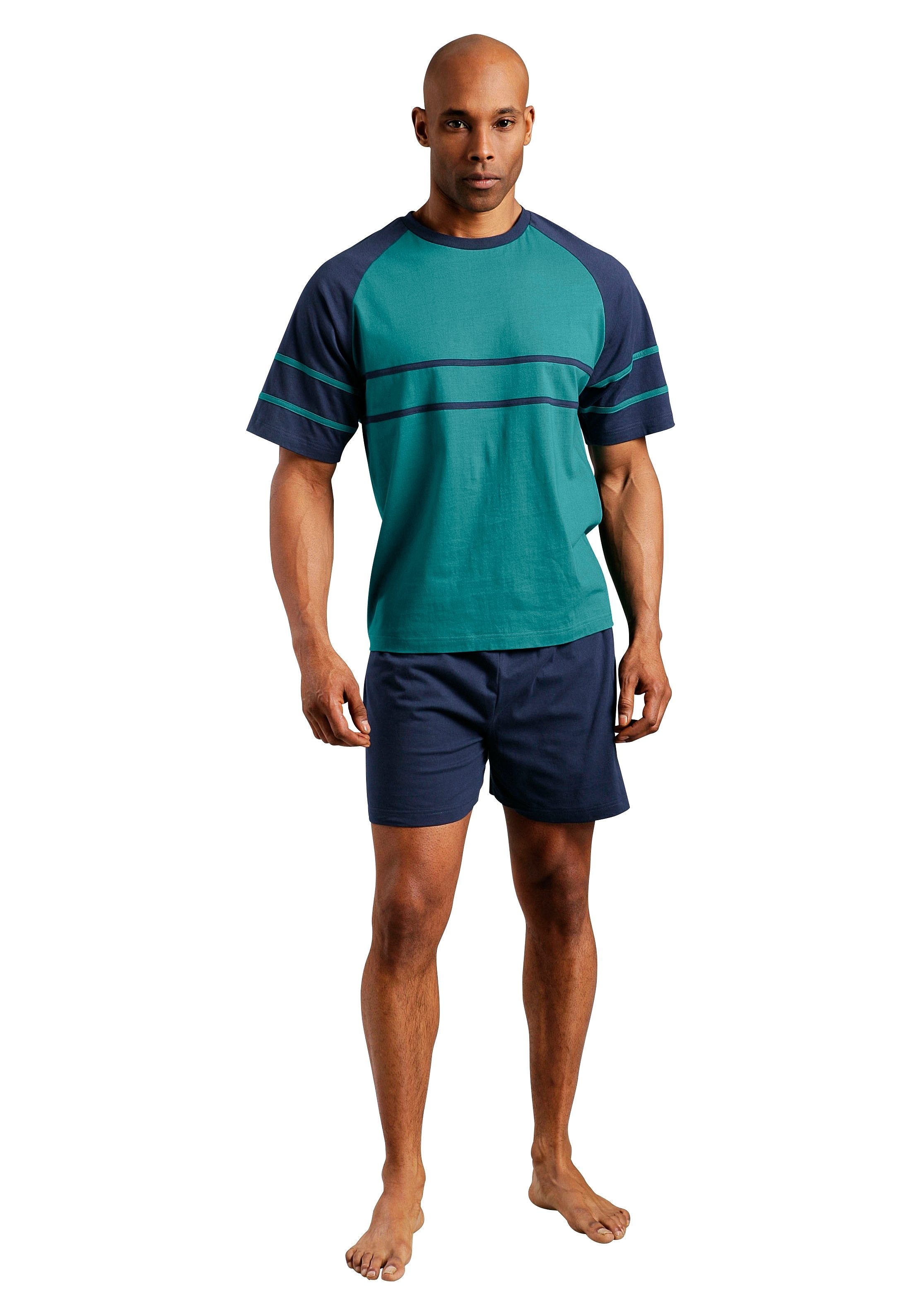 le jogger® Pyjama, (Packung, 4 tlg., 2 Stück), mit aufgesetzten Streifen