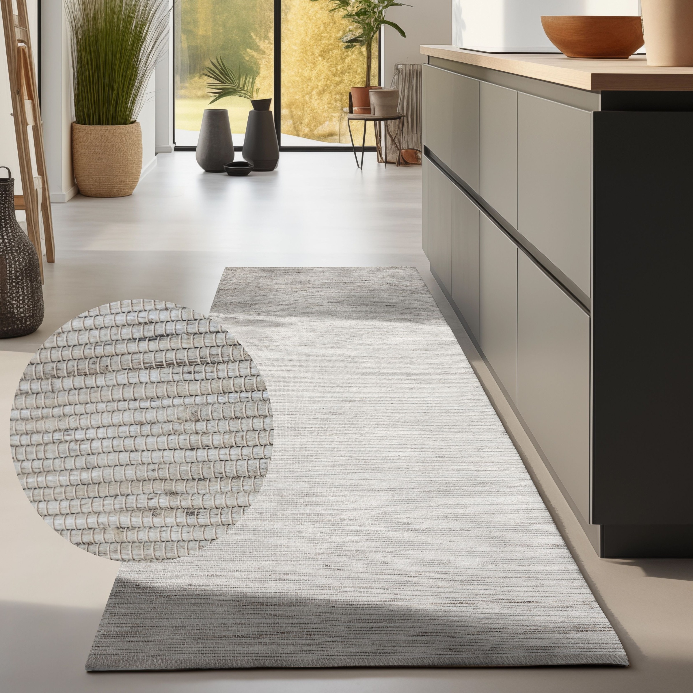 Teppich HANSE HOME "Dhaka Juteteppich", weiß (naturweiß), B:80cm H:5mm L:200cm, Jute, Teppiche, Teppich, Läufer, handgewebt, Jute, Wolle, Natur, Wohnzimmer, Flur, Klassisch